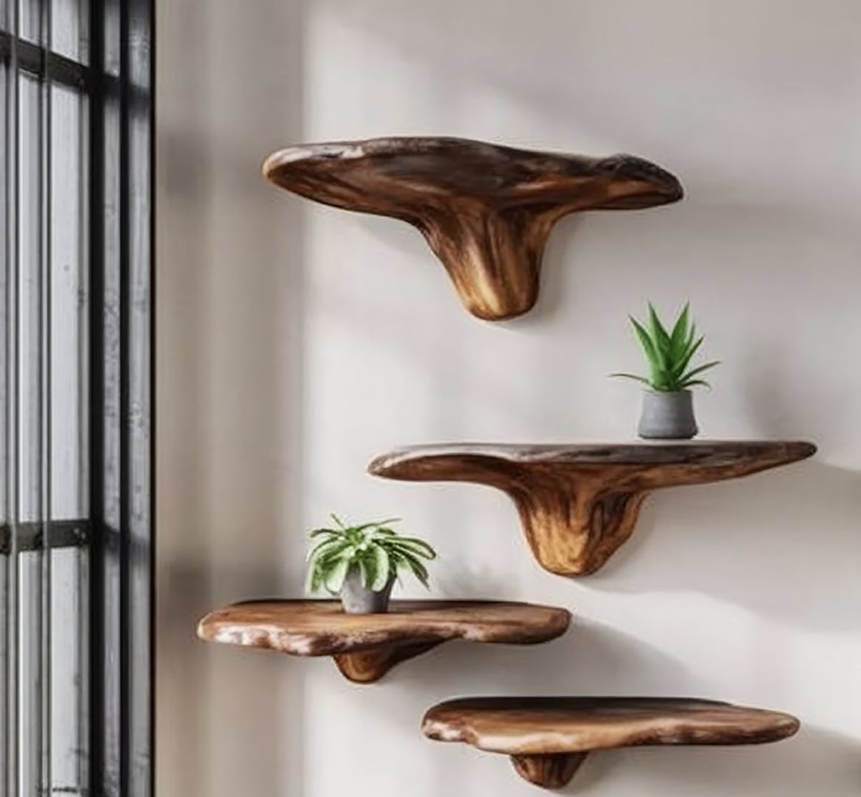 Handcrafted Live Edge Wooden Floating Shelves – Organic Wall Shelf