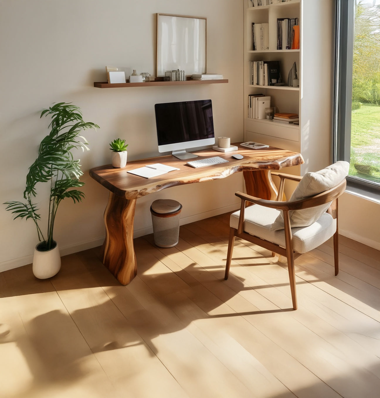 Handcrafted Live Edge Solid Wood Desk – Natural Wood Home Office Writing Table