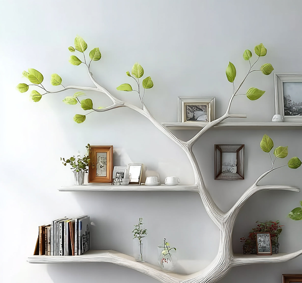 Handmade Tree Branch Bookshelf - Solid Wood Floating Wall Shelves