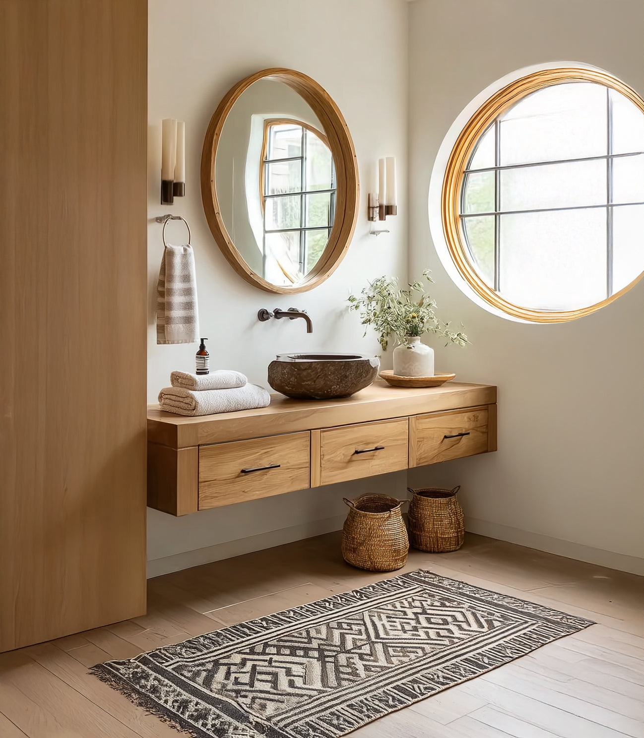 Handmade Solid Wood Floating Bathroom Vanity with Drawers – Modern Design