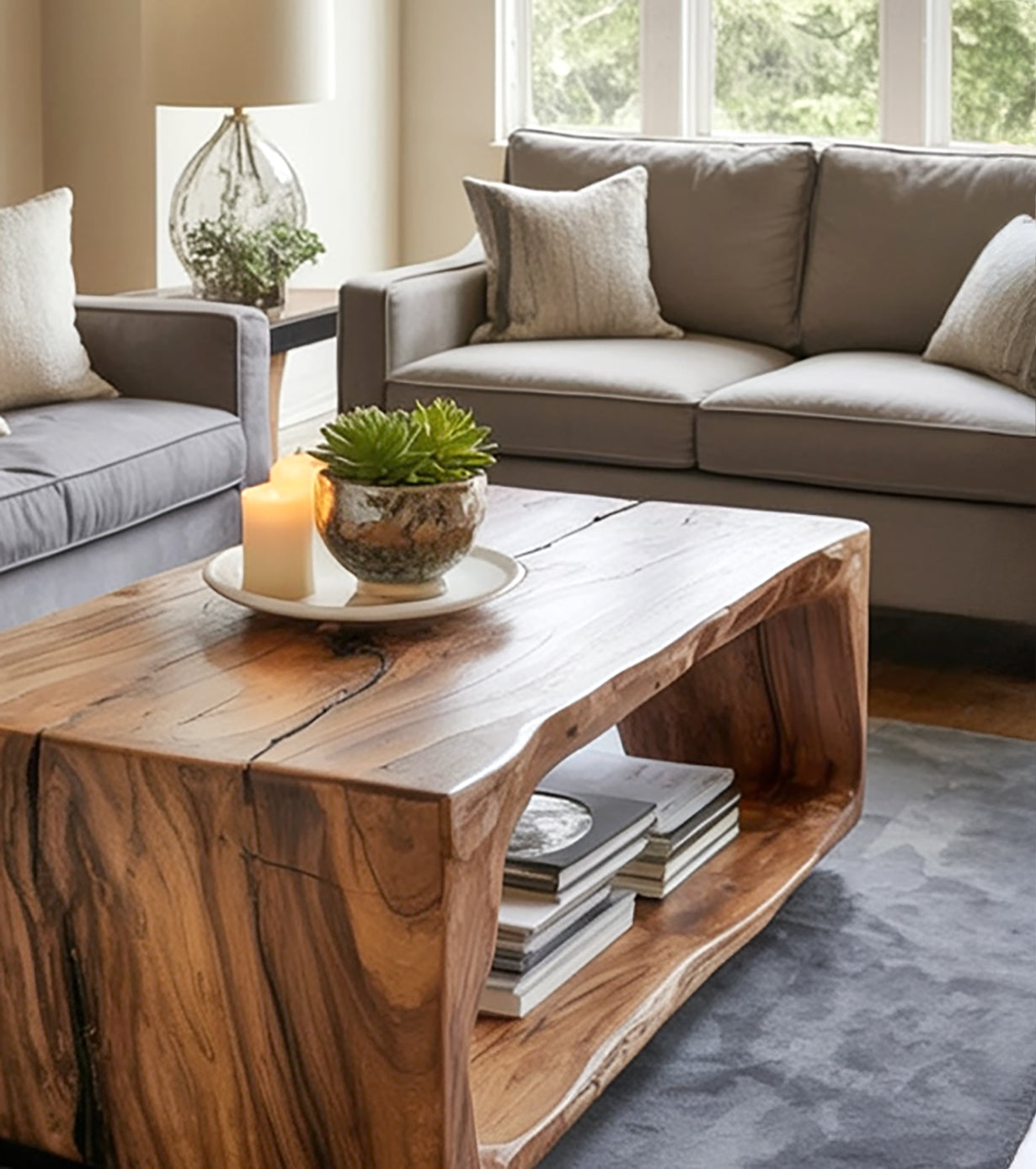 Walnut Live Edge Coffee Table – Handmade Solid Wood Slab, Modern Natural Design
