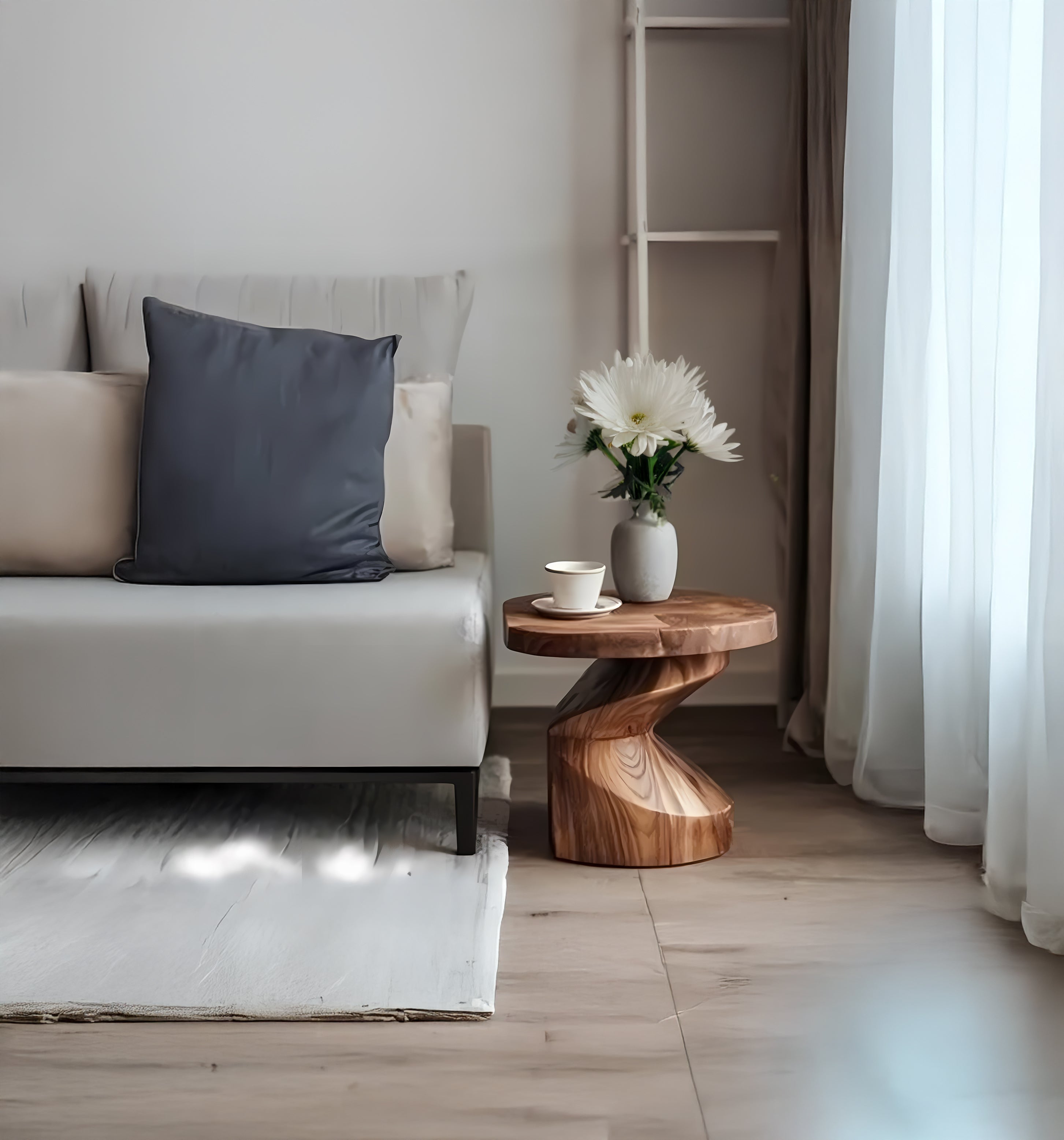 Handcrafted Solid Wood Spiral Side Table – Unique Sculptural End Table