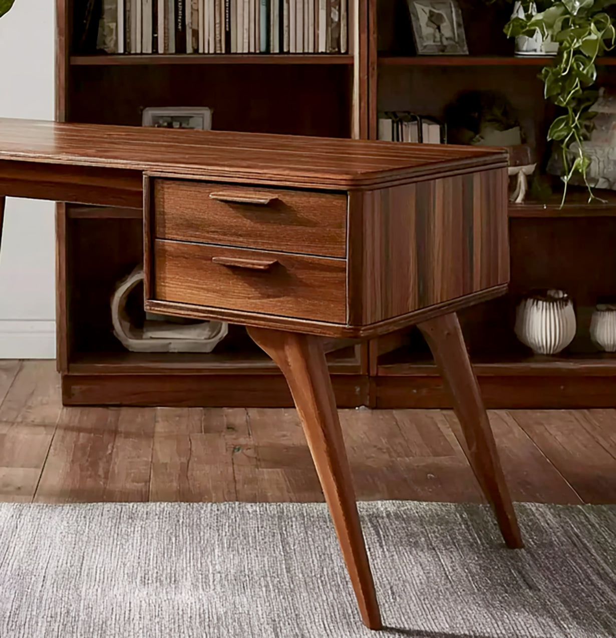 Mid-Century Modern Walnut Desk – Handmade Solid Wood Writing Table with Drawers