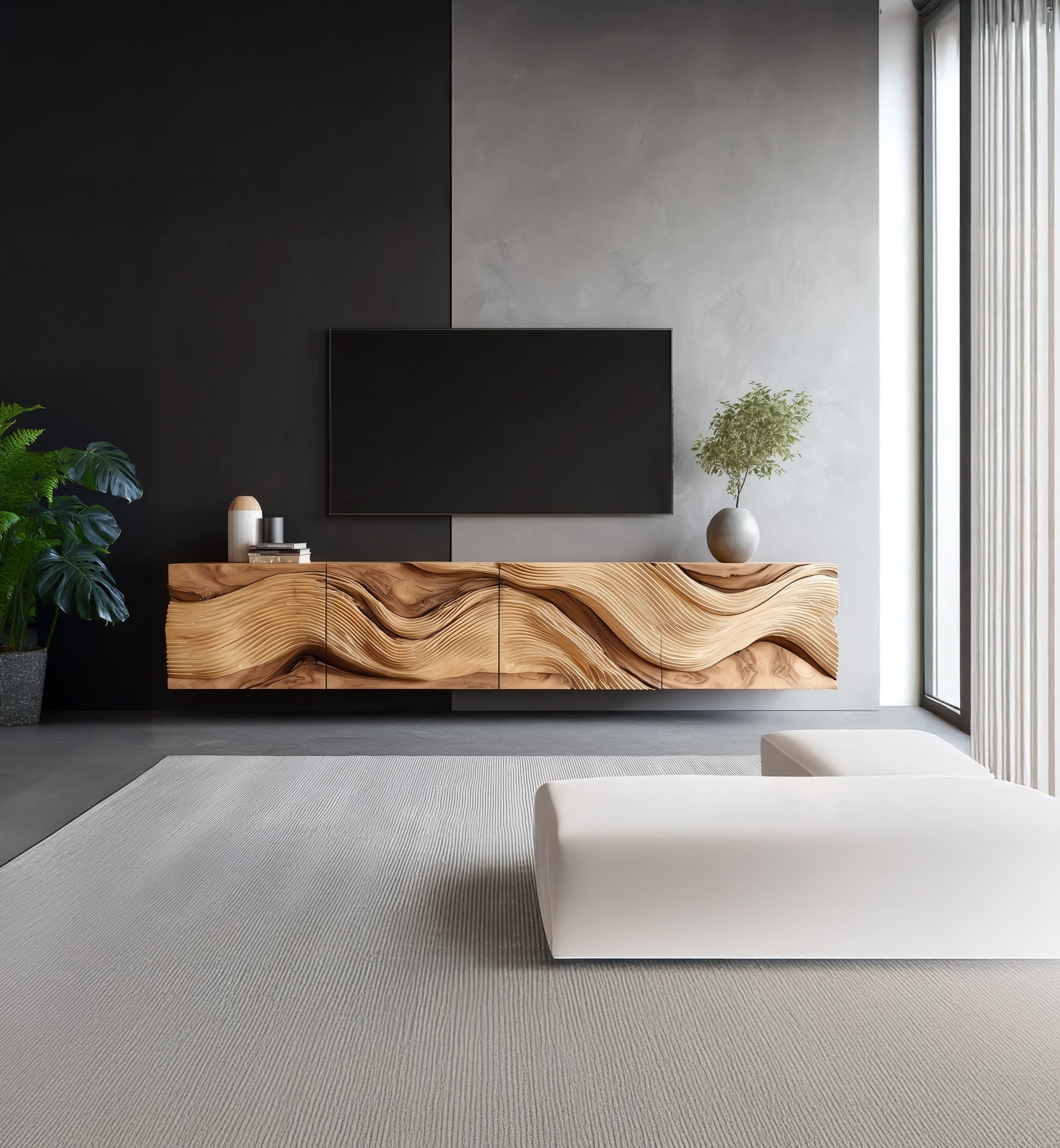 Custom Live Edge TV Stand – Rustic Floating TV Cabinet, Handmade Farmhouse Console, Unique Storage Furniture