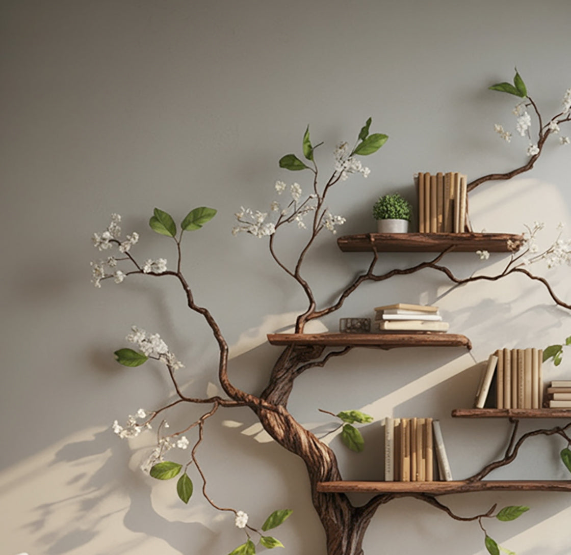 Tree Bookshelf – Nature Inspired Wooden Wall Shelf for Home Decor