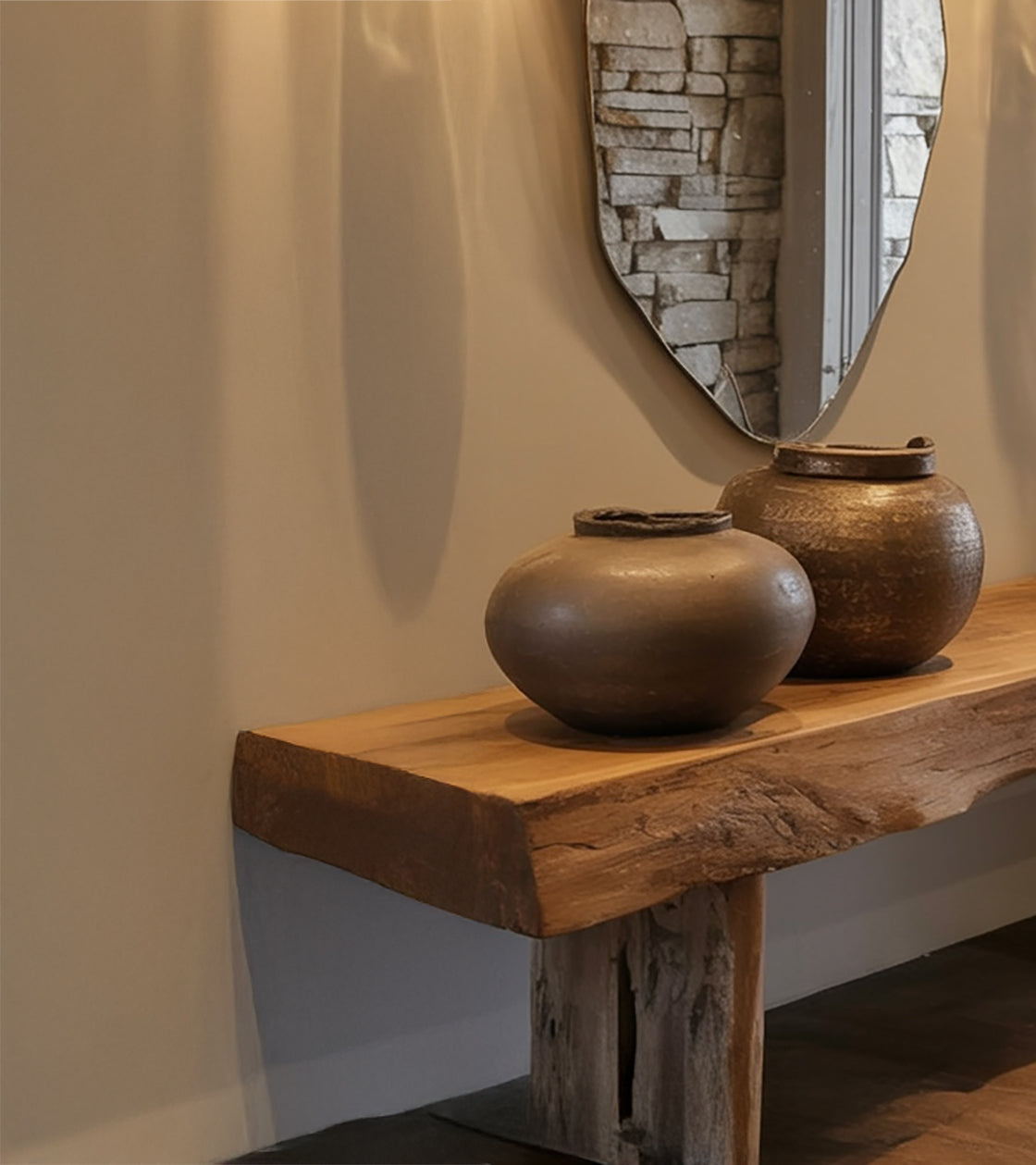 Handmade Live Edge Solid Wood Entryway Bench – Rustic Hallway Shoe Rack & Console