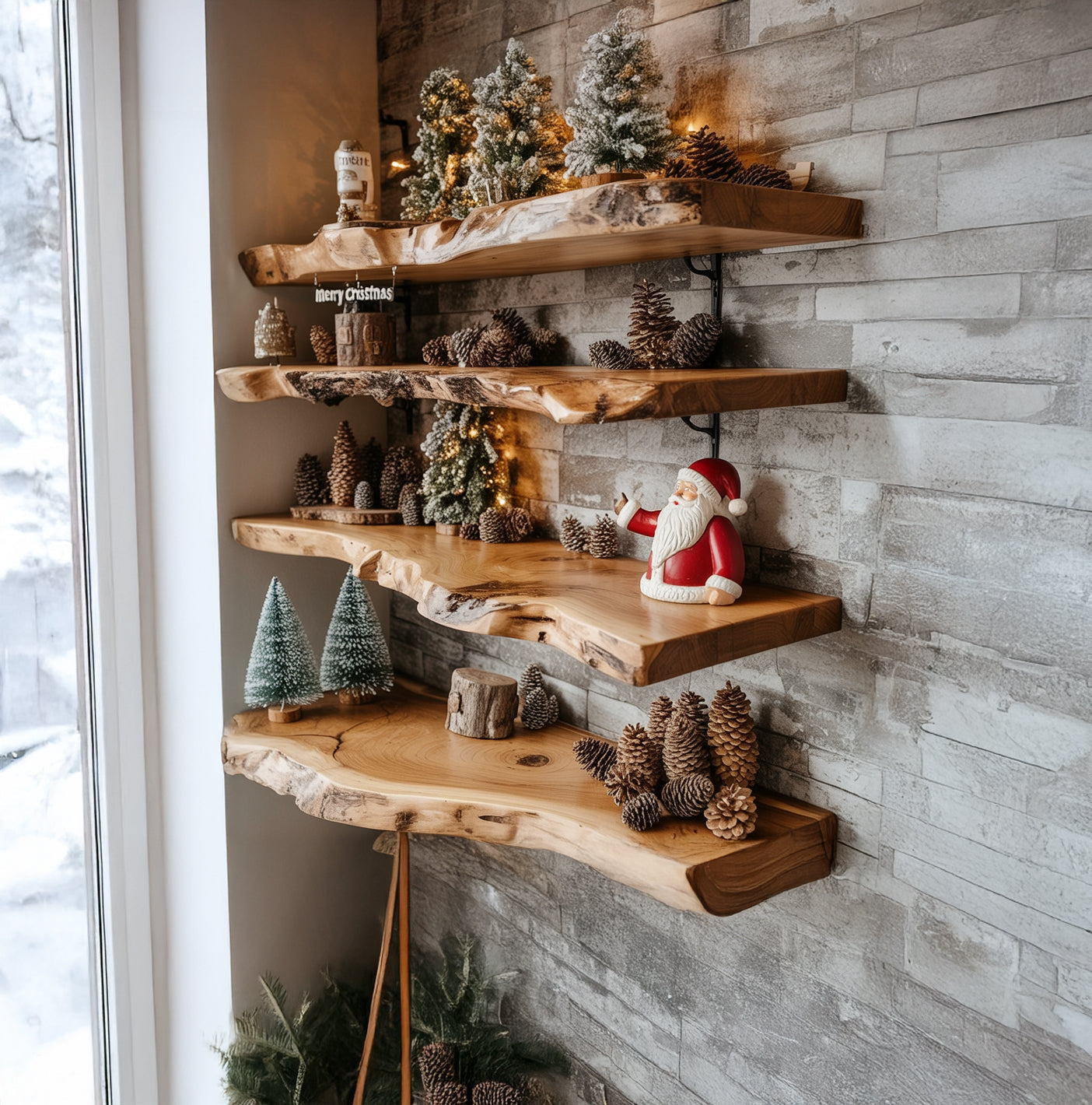 Floating Wall Shelf – Solid Wood Shelf for Living Room Organization & Christmas Gift