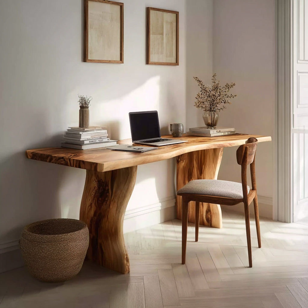 Live Edge Solid Wood Writing Desk – Handcrafted Natural Wood Home Office Table