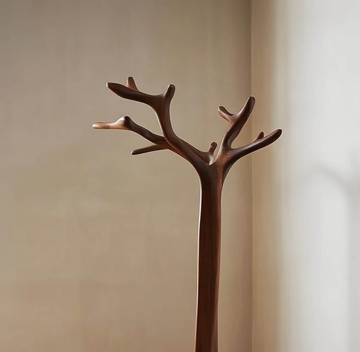 Artisanal Tree Branch Coat Rack – Hand-Sculpted Solid Wood Stand
