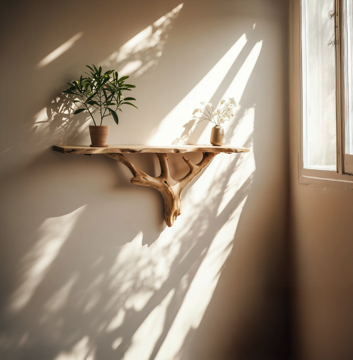 Rustic Driftwood Shelf – Handmade Solid Wood Console & Wall Art Decor
