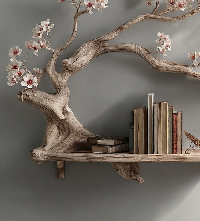 Handmade Driftwood Tree BookShelf – Wall Mounted Rustic Storage & Display Rack
