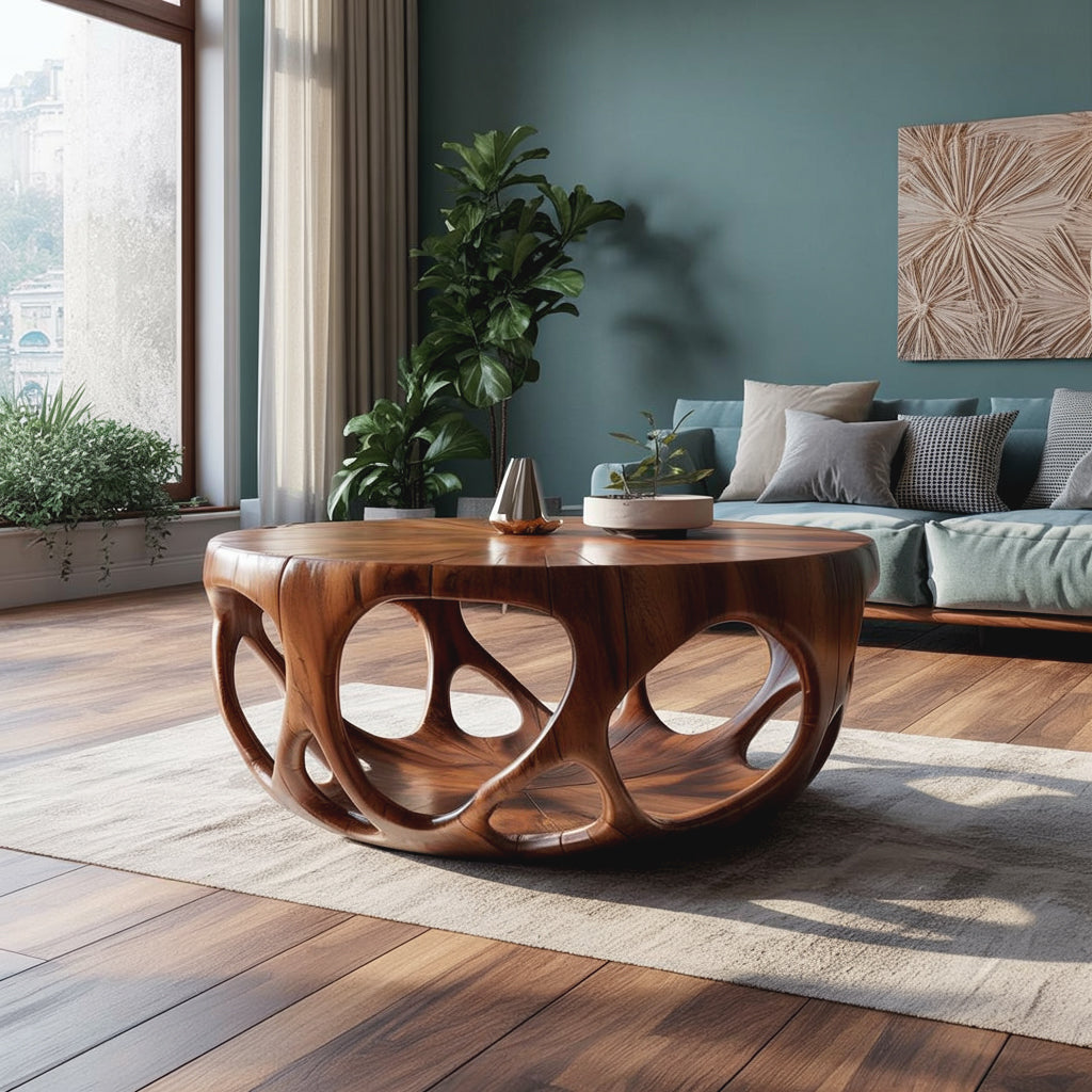 Live Edge Coffee Table – Solid Wood Rustic Farmhouse Round Table, Handmade Decor Gift