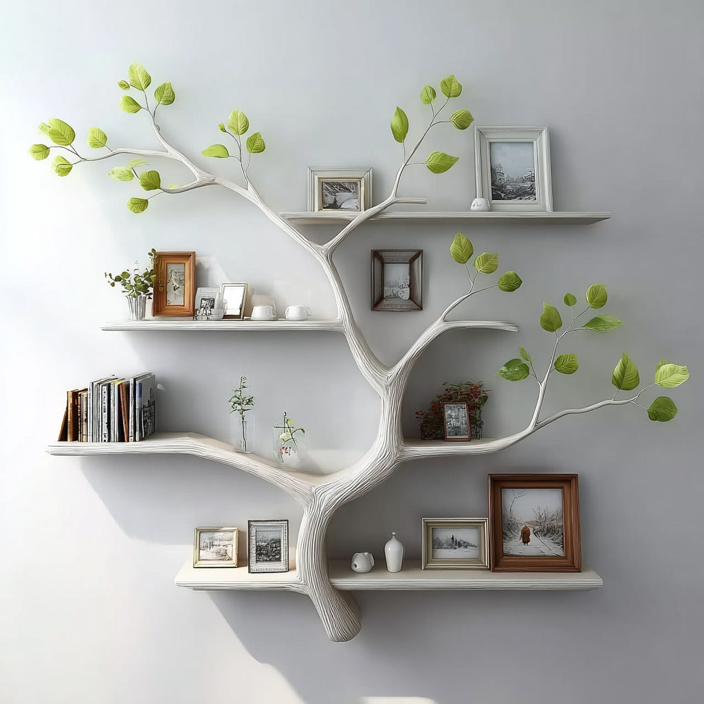 Handmade Tree Branch Bookshelf - Solid Wood Floating Wall Shelves