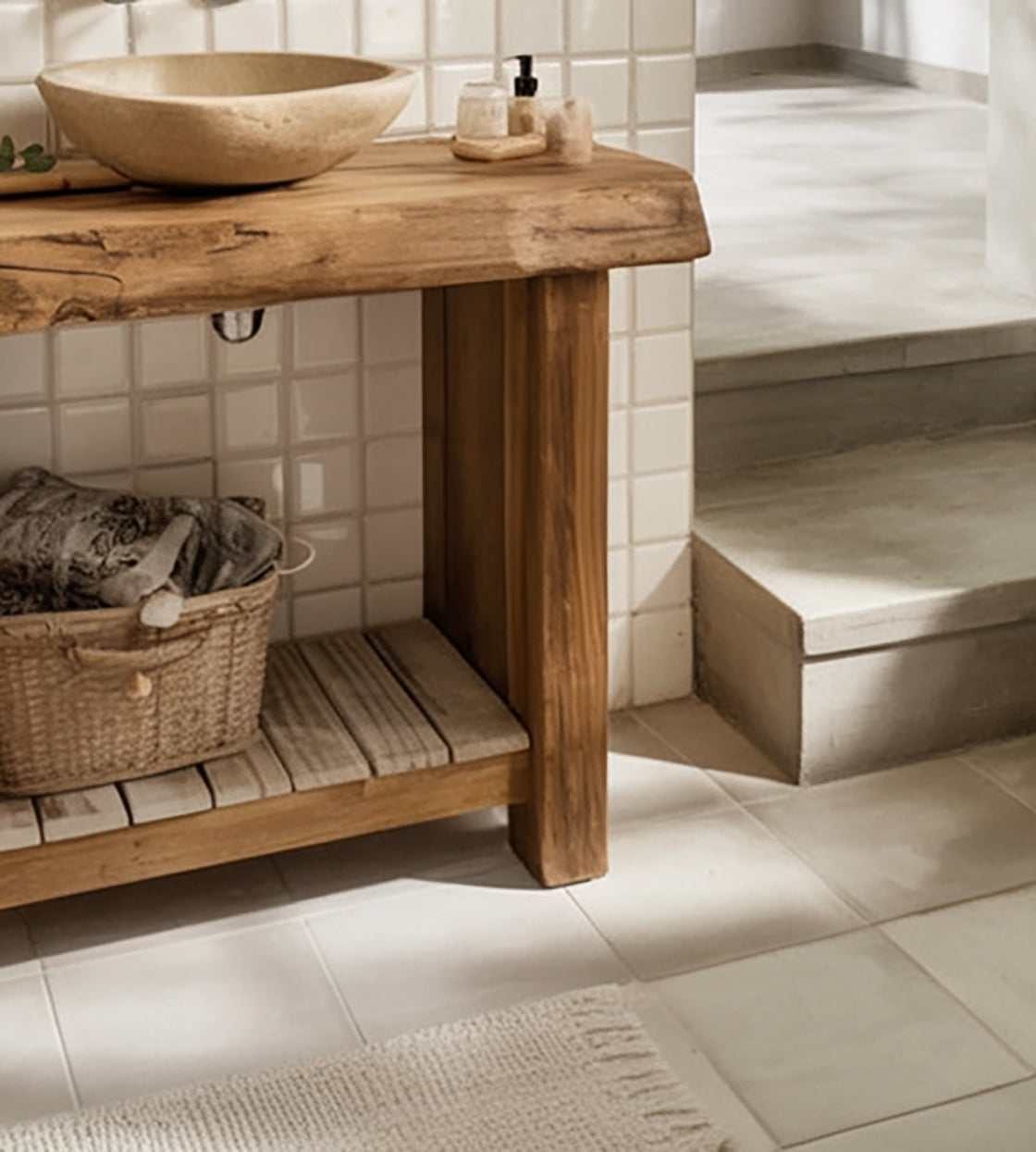 Handmade Solid Wood Bathroom Vanity – Rustic Live Edge Sink Console with Shelf