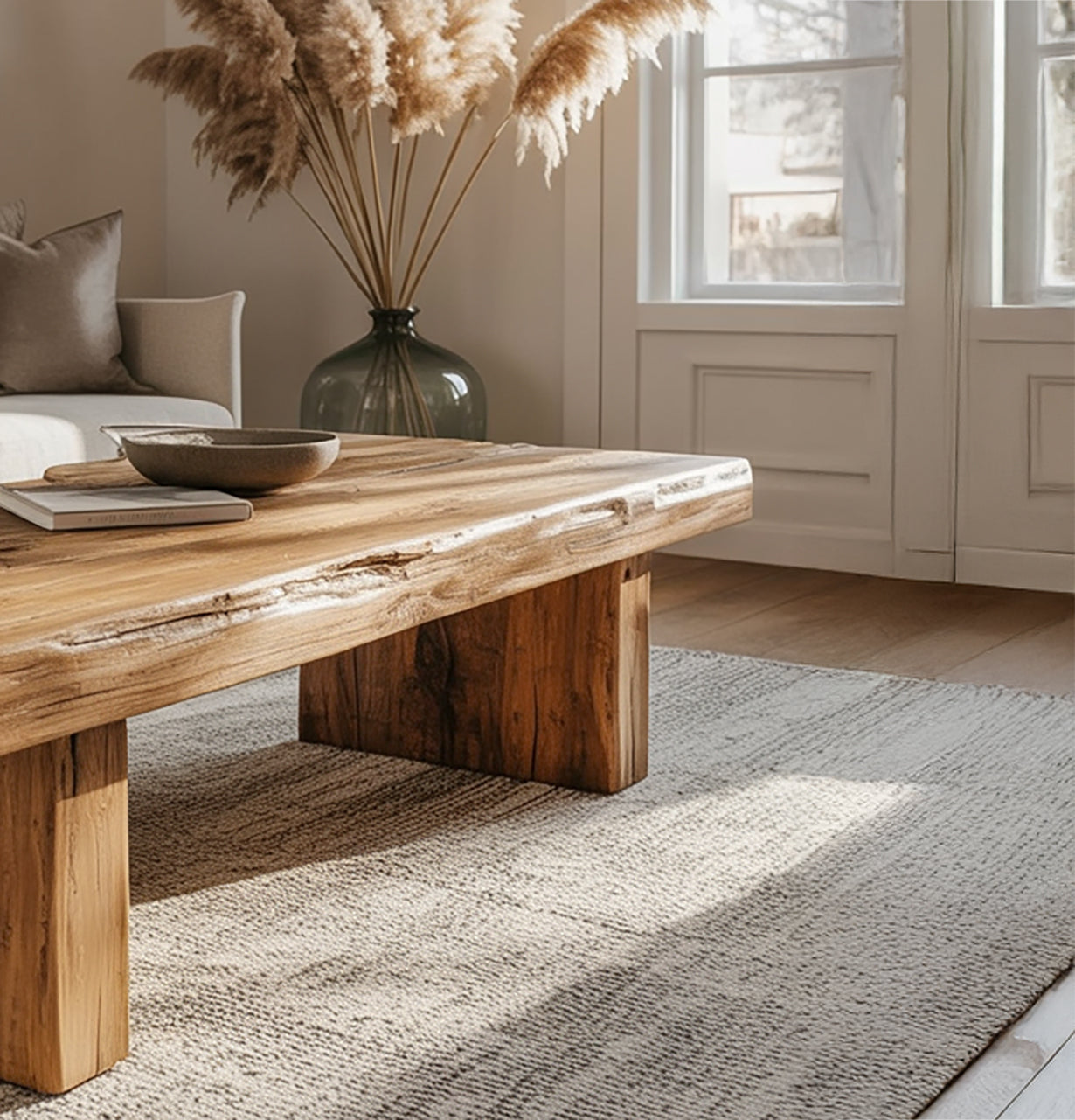 Solid Wood Live Edge Coffee Table – Rustic Farmhouse Trestle Table