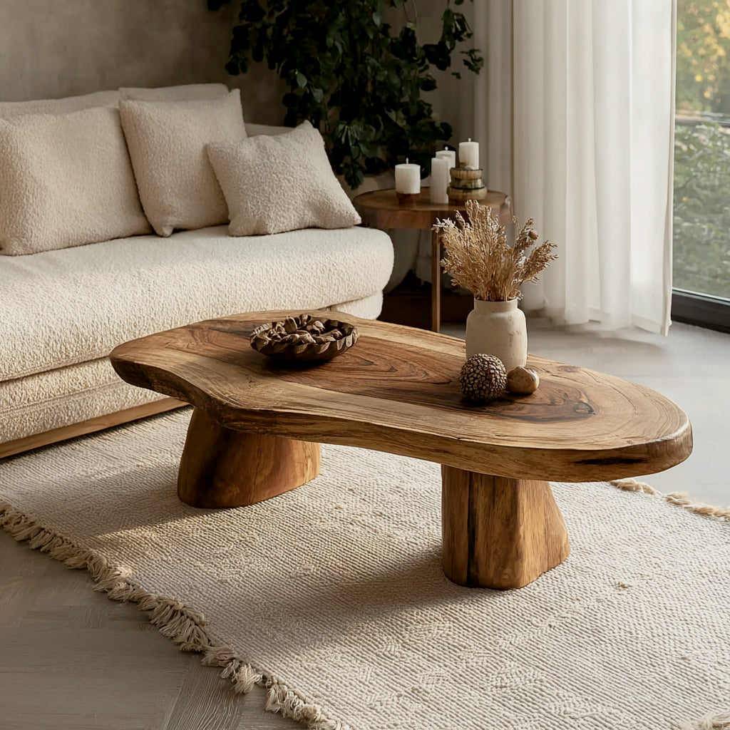 Handcrafted Live Edge Solid Wood Coffee Table – Modern Sculptural Centerpiece