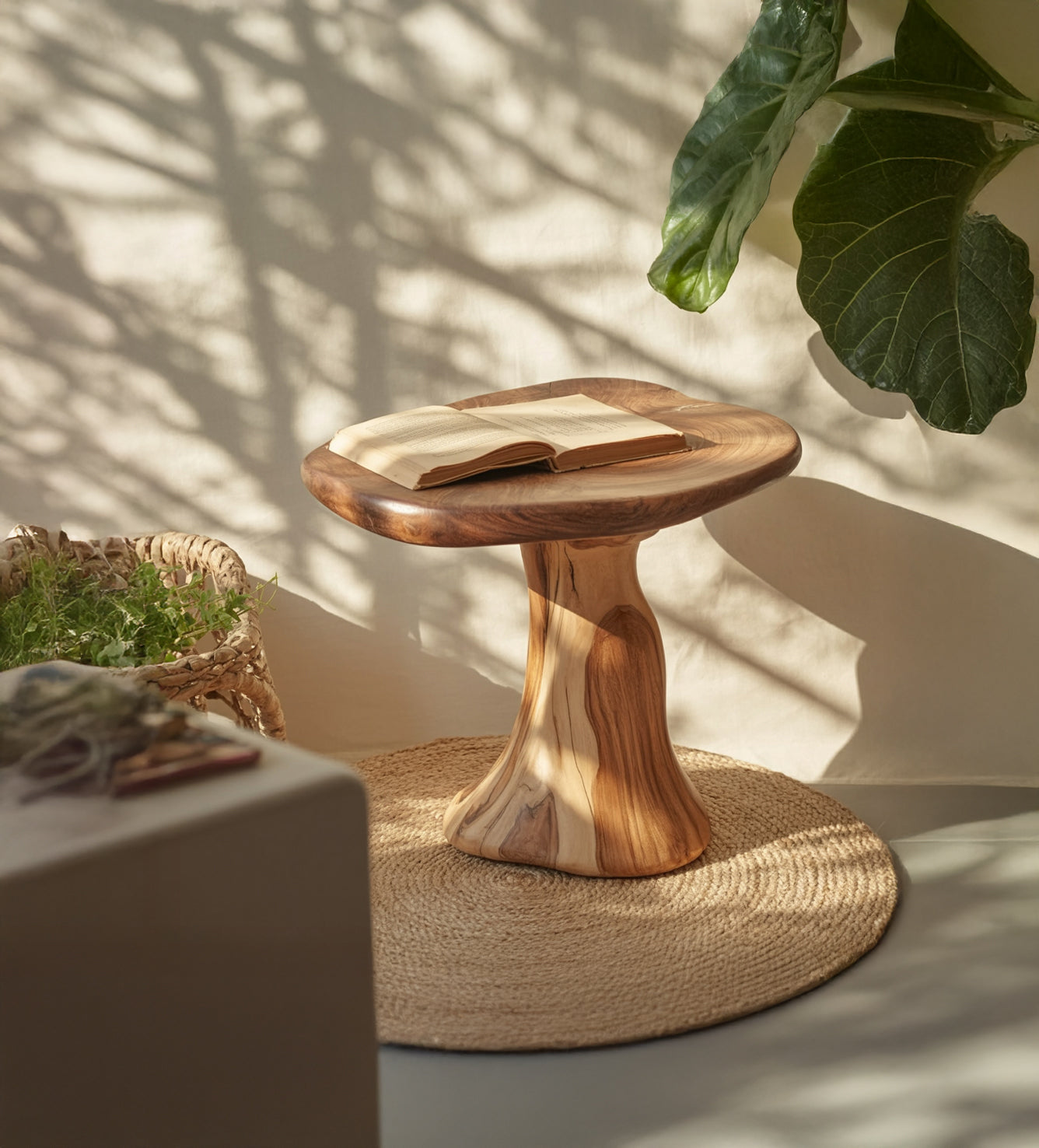 Farmhouse Wood Mushroom End Table For Livingroom