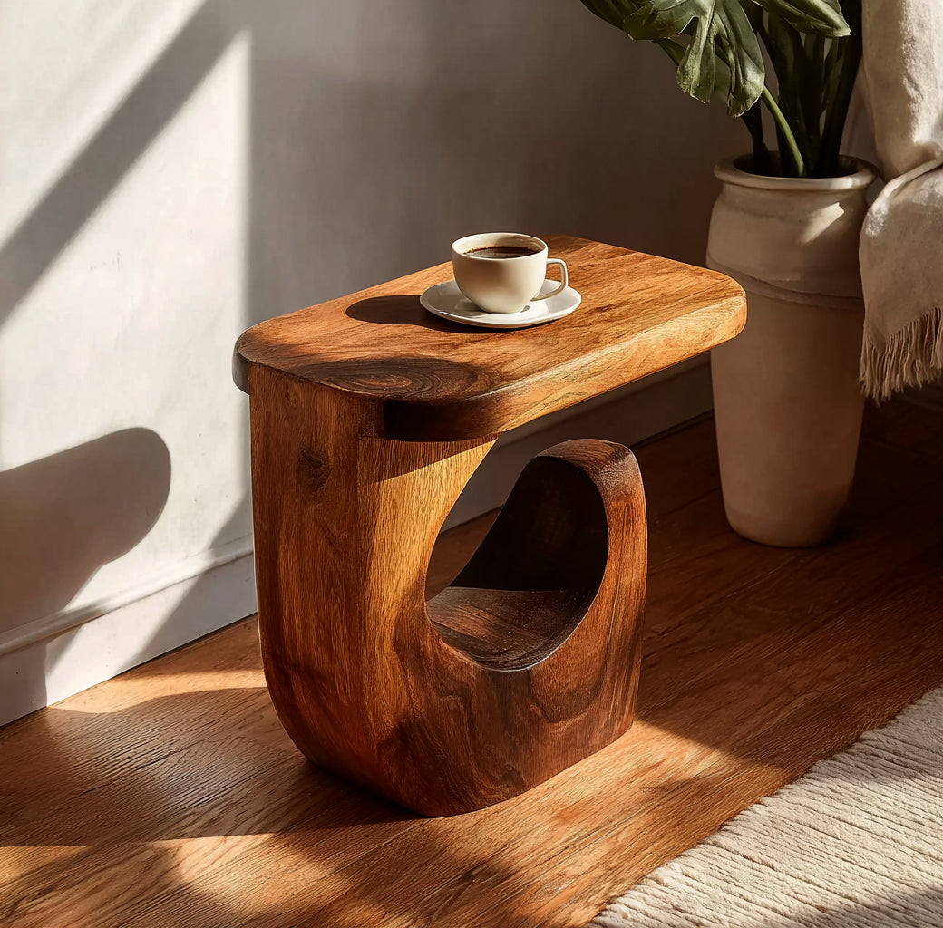 Handmade Round End Table – Rustic Solid Wood Side Table, Farmhouse Living Room Accent