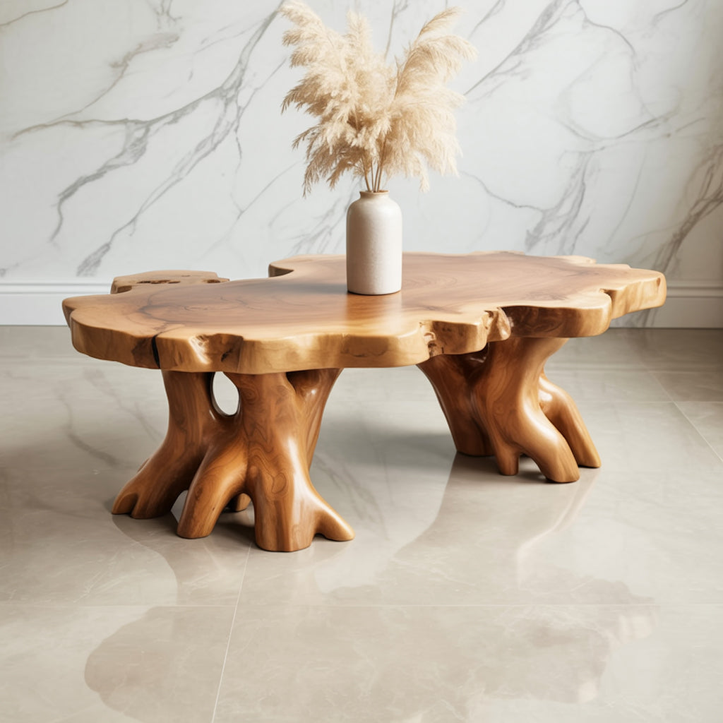 Handcrafted Live Edge Coffee Table – Natural Tree Root Design