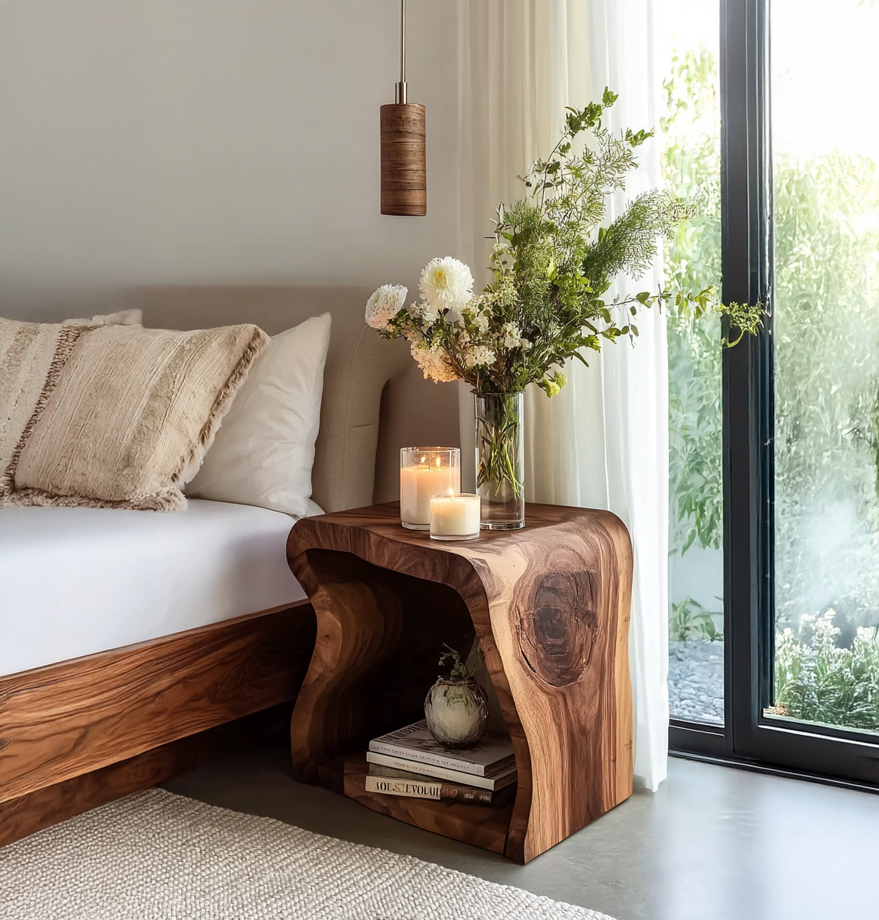 Live Edge End Table – Rustic Solid Wood End Table for Living Room