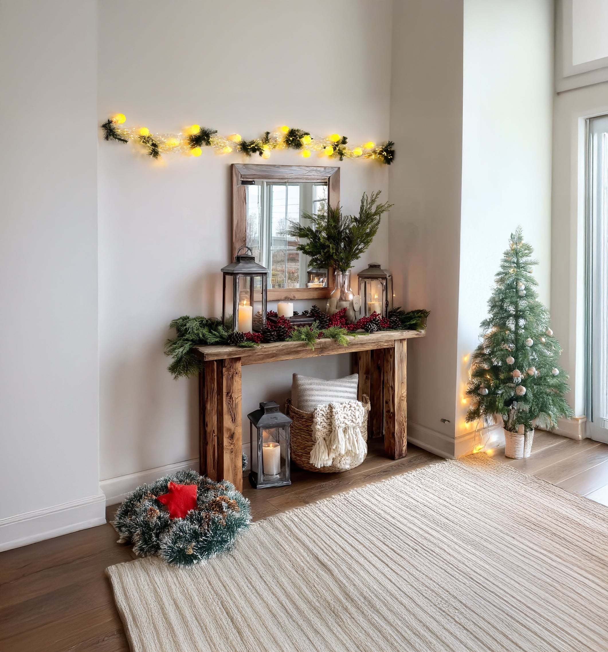 Rustic Farmhouse Console Table – Handmade Solid Wood Entryway Table with Natural Finish
