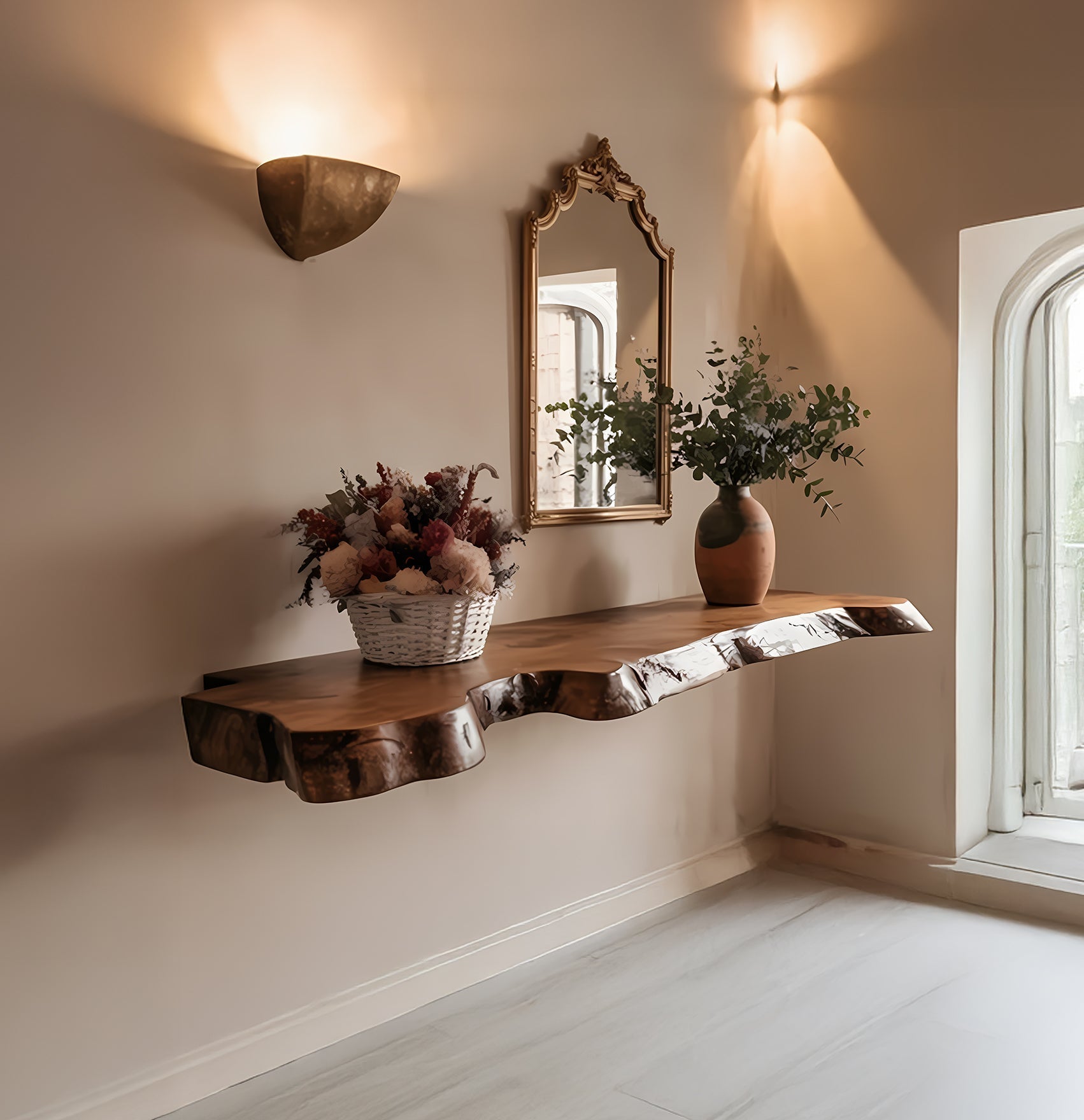 Live Edge Walnut Floating Shelves – Farmhouse Wooden Heavy Duty Shelf Christmas Décor