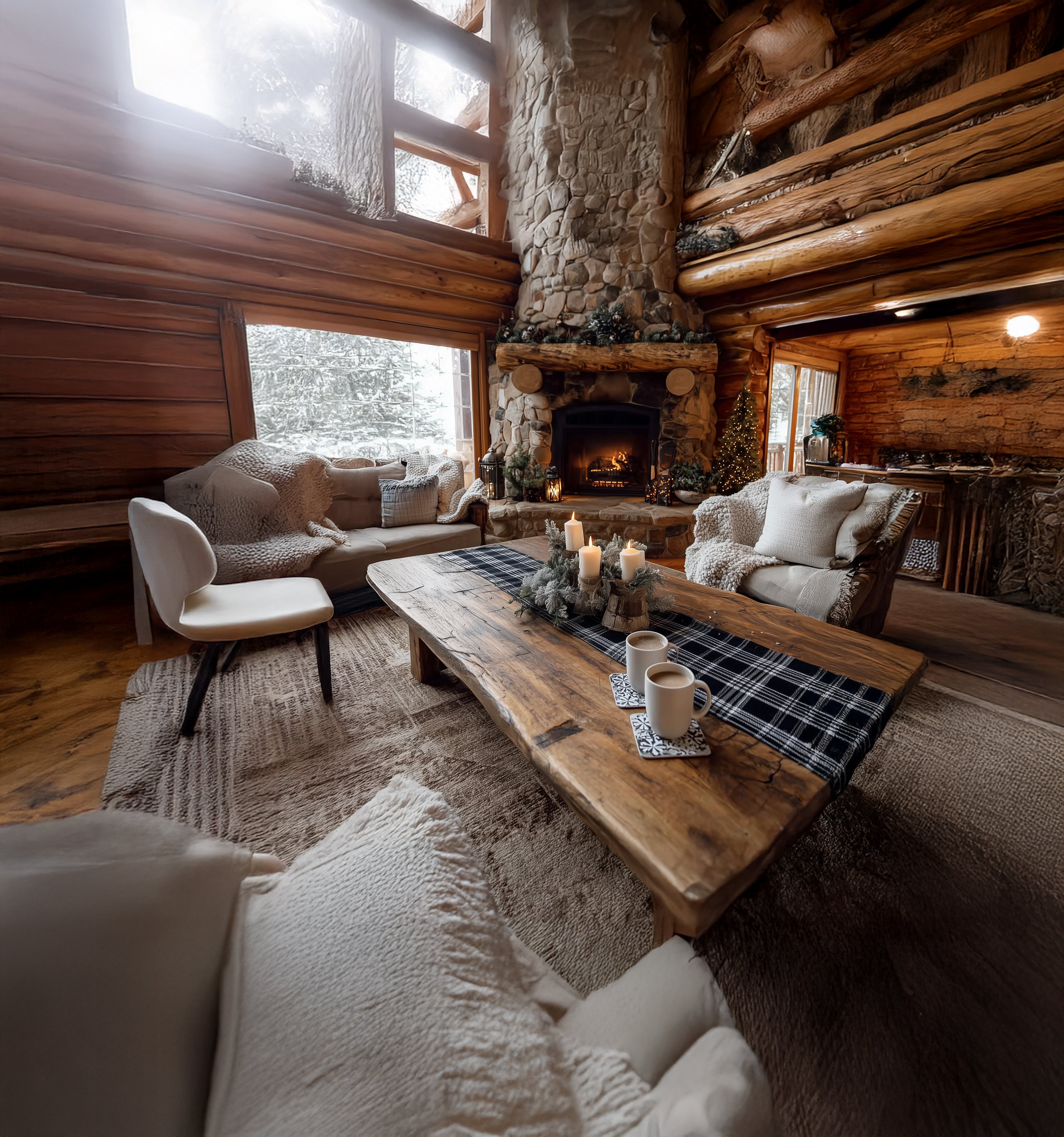 Rustic Live Edge Coffee Table – Handmade Solid Wood Mid Century Modern Accent