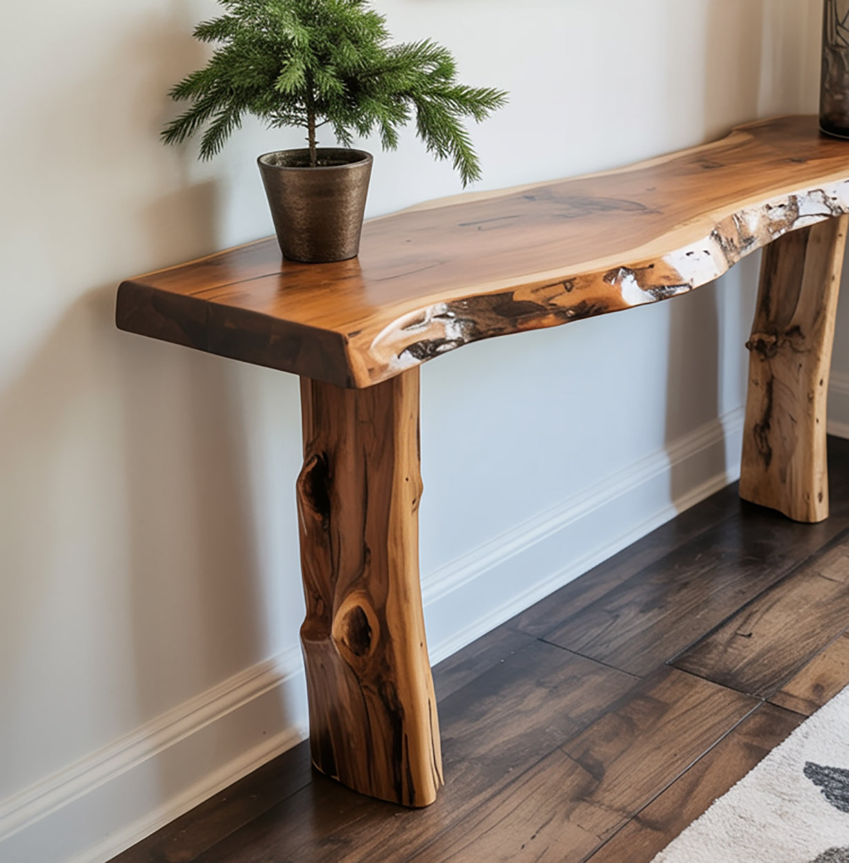 Handmade Solid Wood Tree Console Table, Rustic Entryway Decor