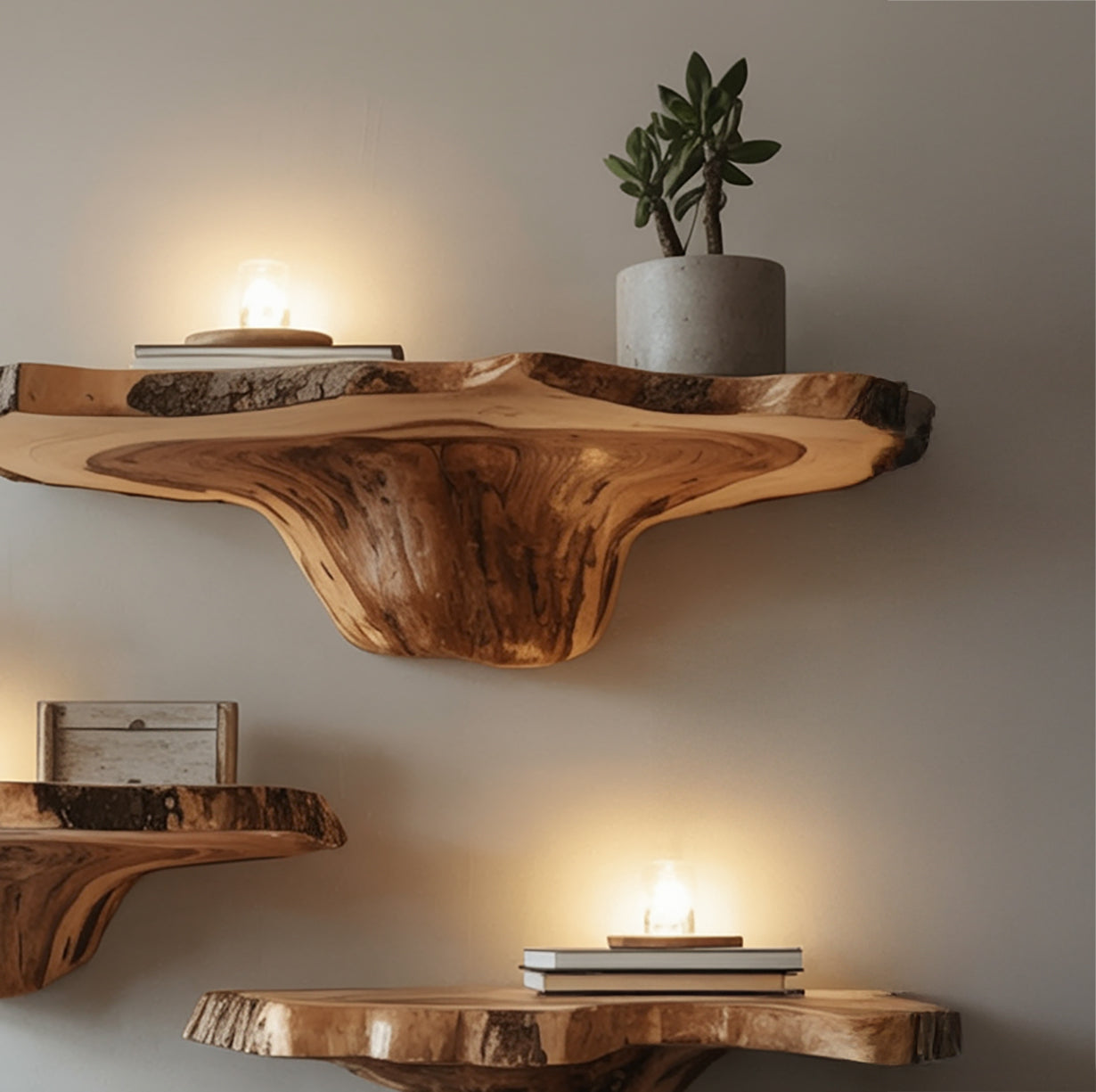 Handcrafted Rustic Mushroom Floating Shelf – Live Edge Wooden Wall Decor