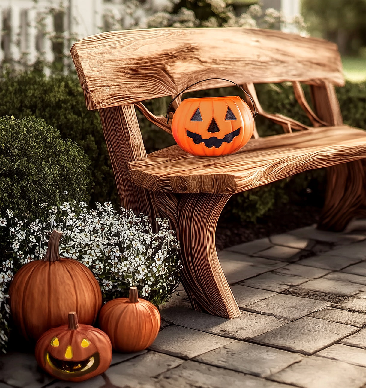 Rustic Live Edge Outdoor Bench – Curved Wood Garden Bench for Patio Seating