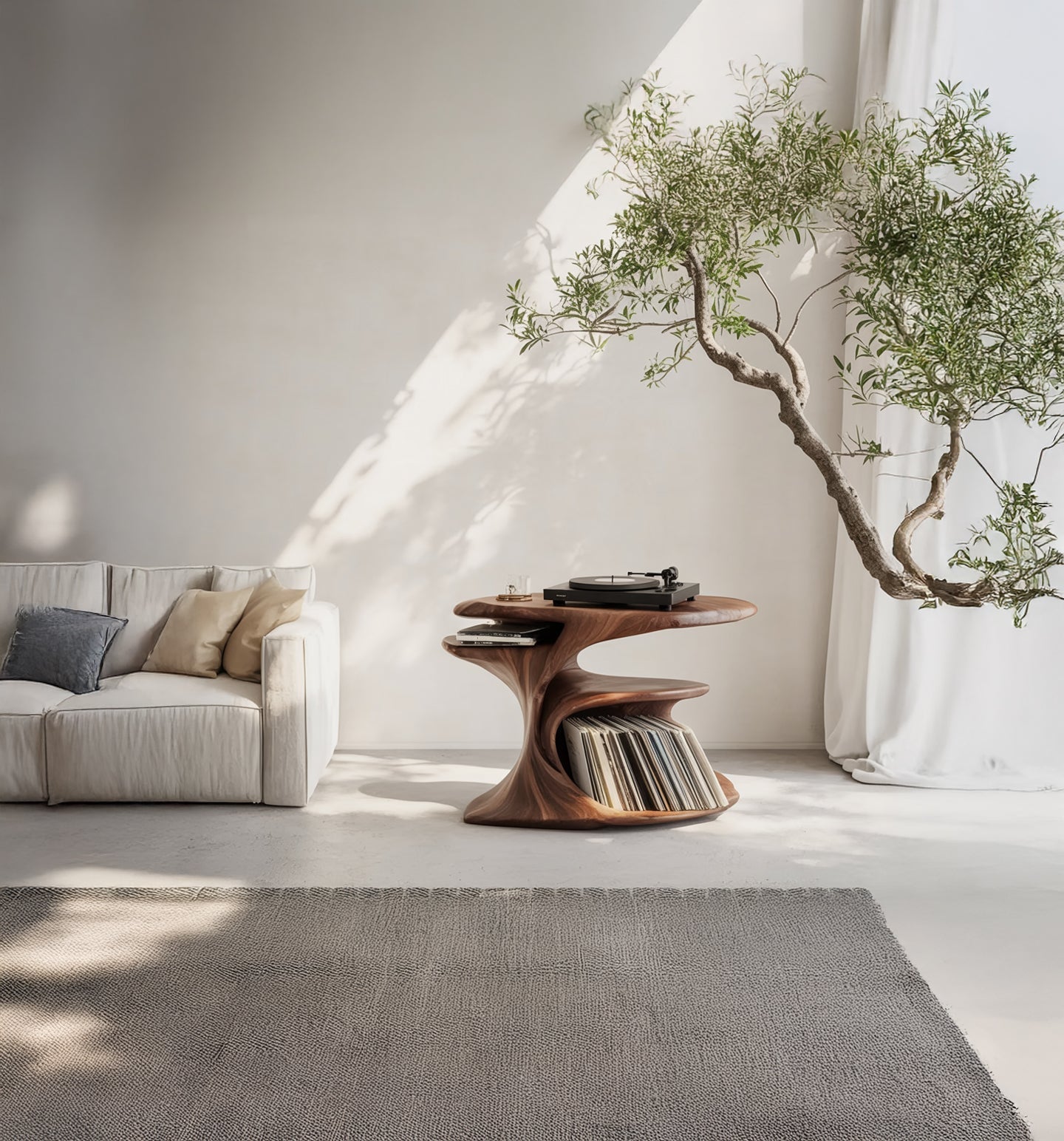 Farmhouse Turntable Station with Storage – Handcrafted Solid Wood Record Player Stand