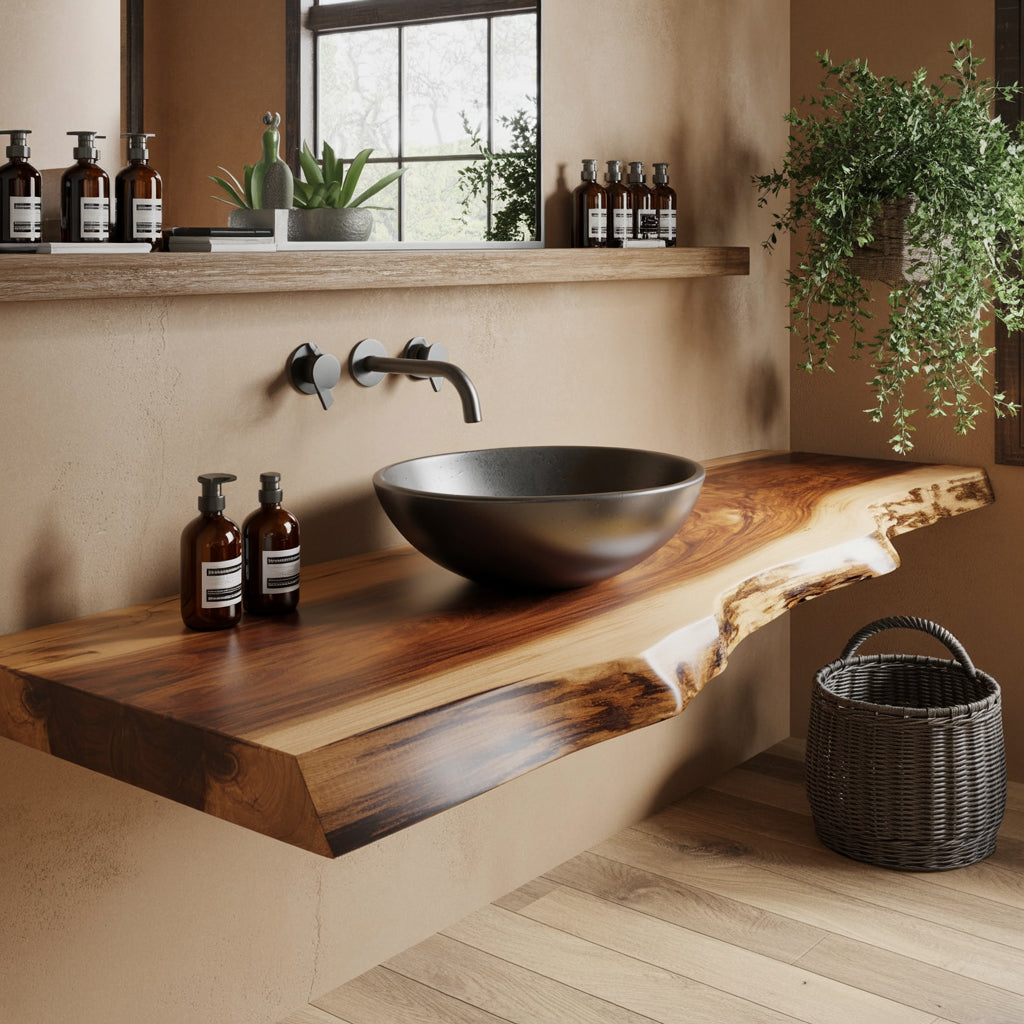 Solid Wood Vanity Shelf – Unique Housewarming Gift – Rustic Bathroom Wall Art