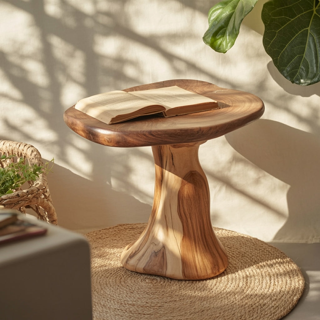 Farmhouse Wood Mushroom End Table For Livingroom