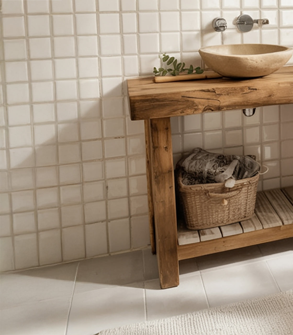 Handmade Solid Wood Bathroom Vanity – Rustic Live Edge Sink Console with Shelf