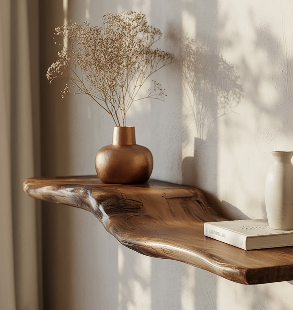 Live Edge Floating Wood Shelf – Handcrafted Solid Wood Wall Shelf