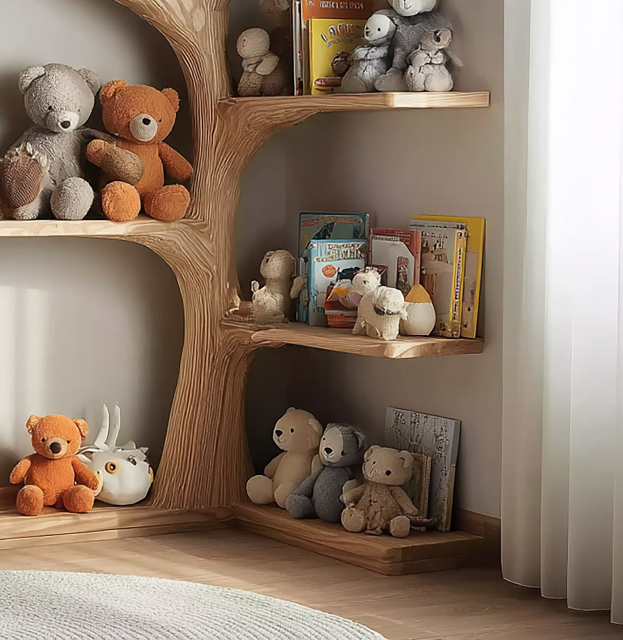 Handcrafted Montessori Tree Bookshelf – Solid Wood Wall Shelf