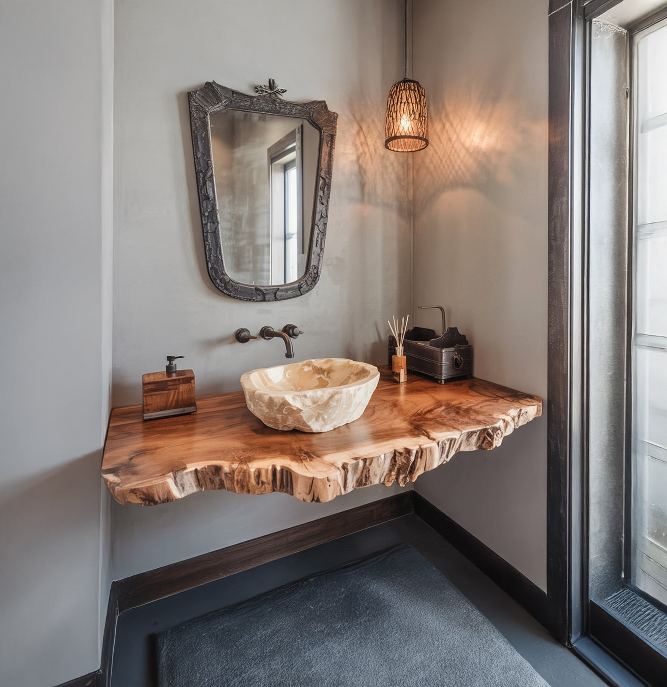 Handcrafted Live Edge Solid Wood Bathroom Vanity Shelf – Rustic Floating