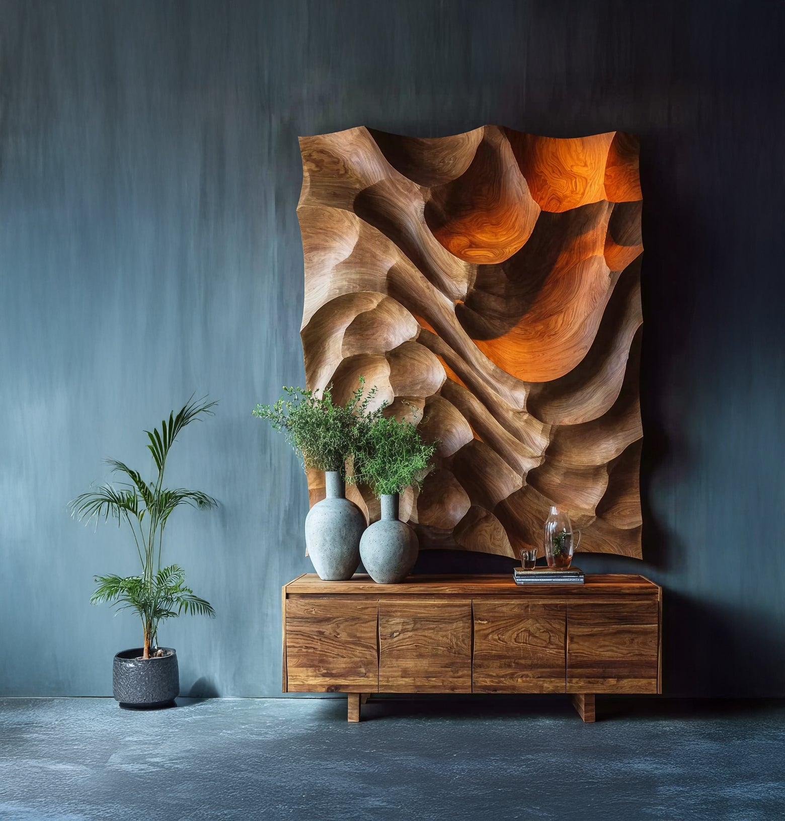Modern Organic Wood Wall Abstract Wave Panel – Handmade 3D Art