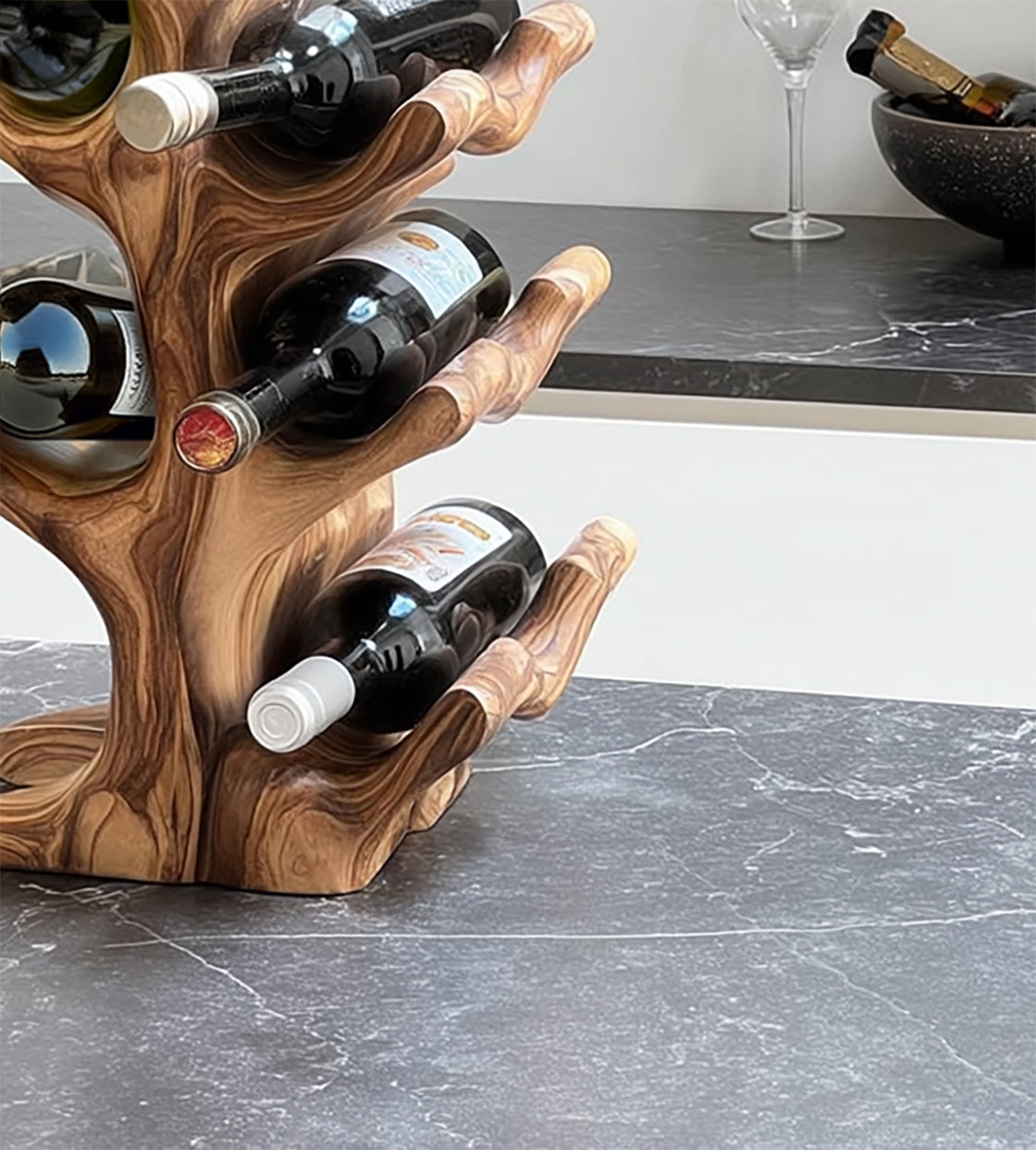 Handmade Mid Century Wine Bottle Holder – Solid Wood Rack for Kitchen or Home Bar