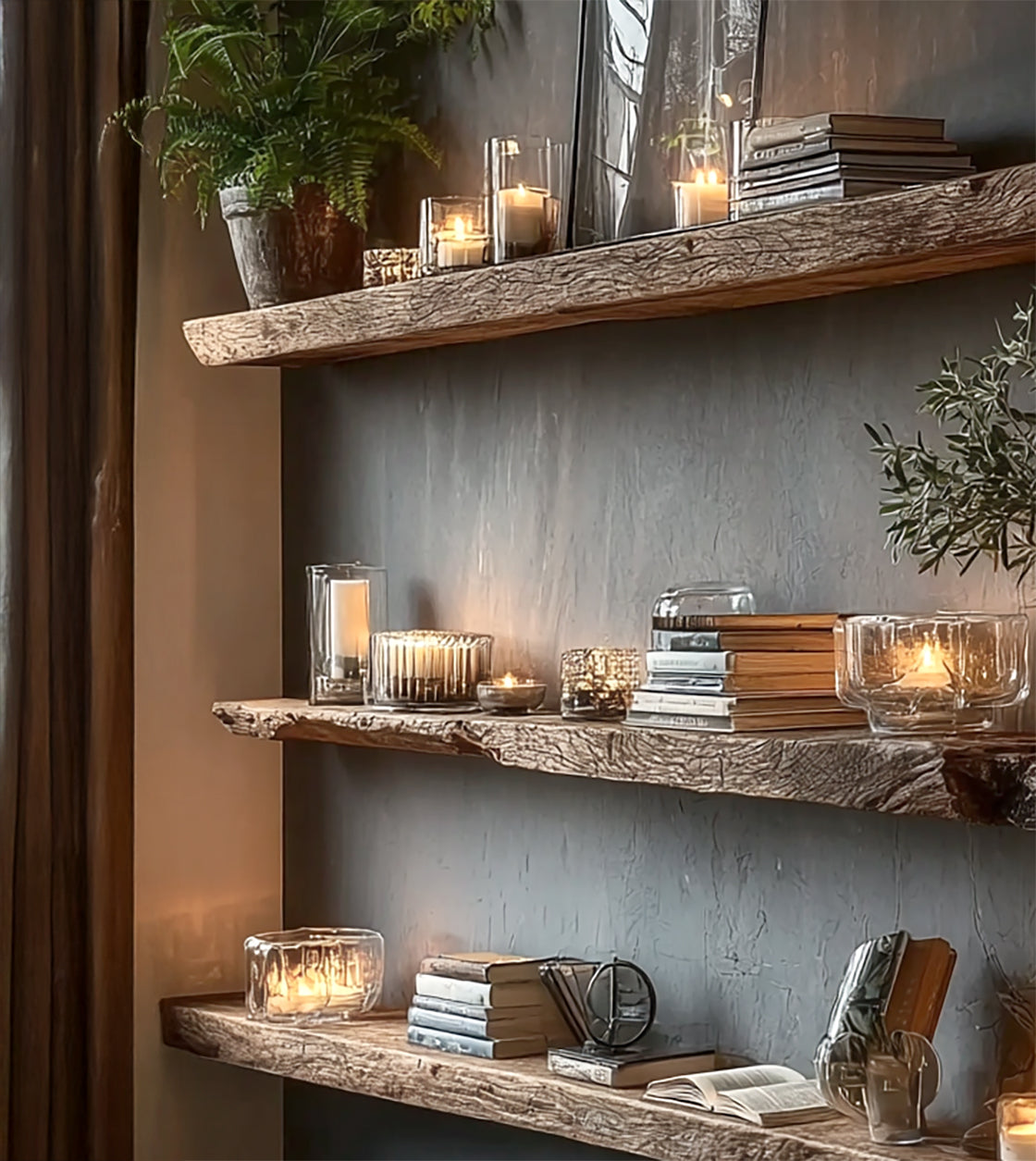 Rustic Live Edge Floating Shelves – Handmade Solid Wood Wall Shelves