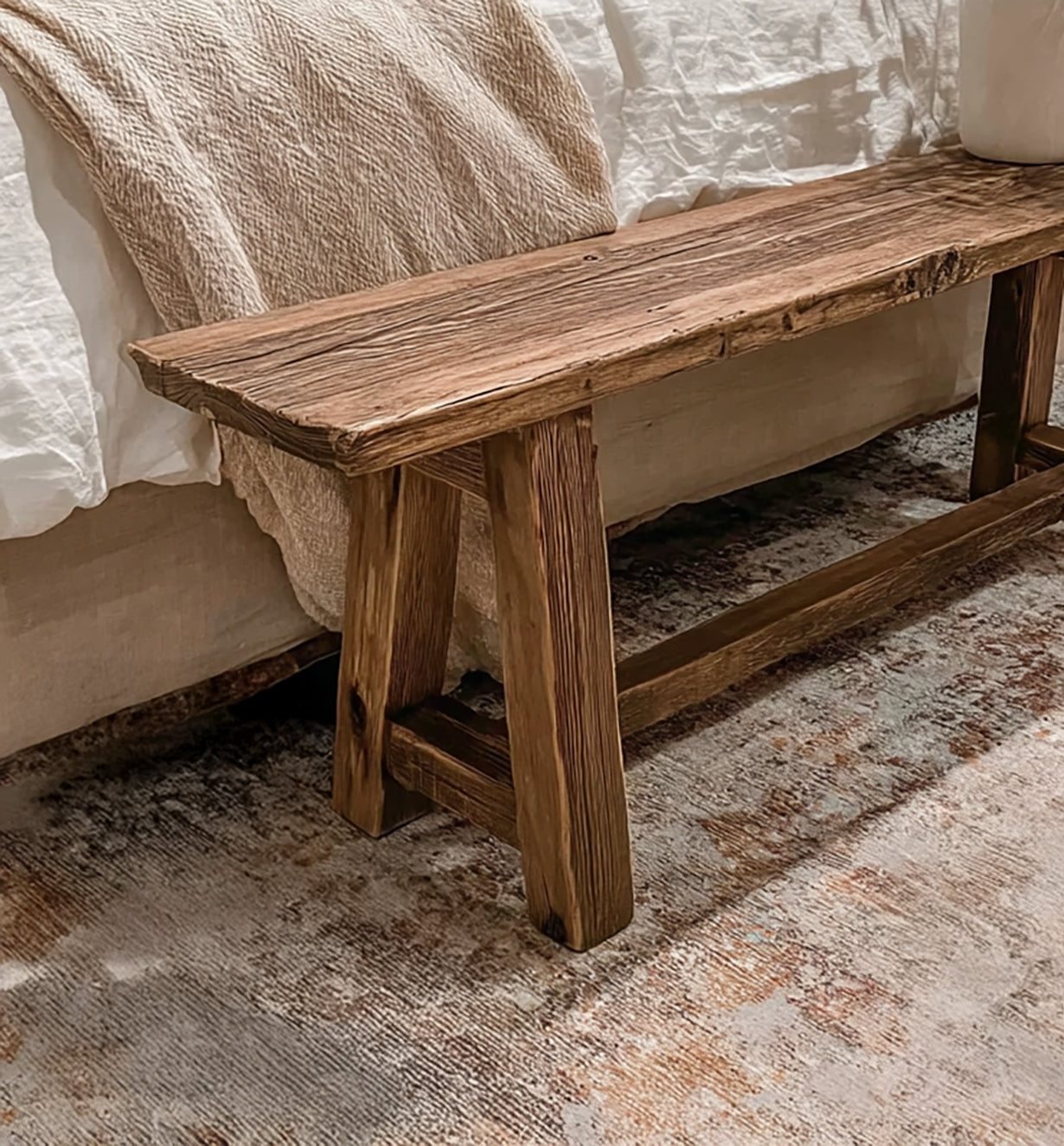 Reclaimed Wood Entryway Bench – Rustic Long Farmhouse Hallway Seating