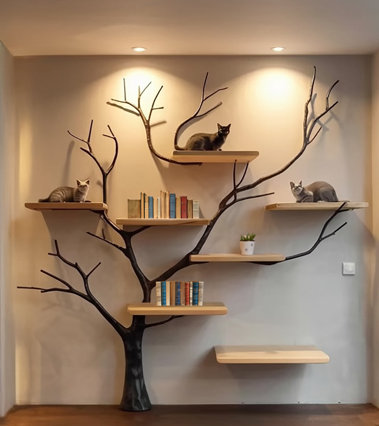 Rustic Solid Wood Cat Tree – Handmade Large Cat Tower Stand, Natural Cat Furniture for Play & Decor