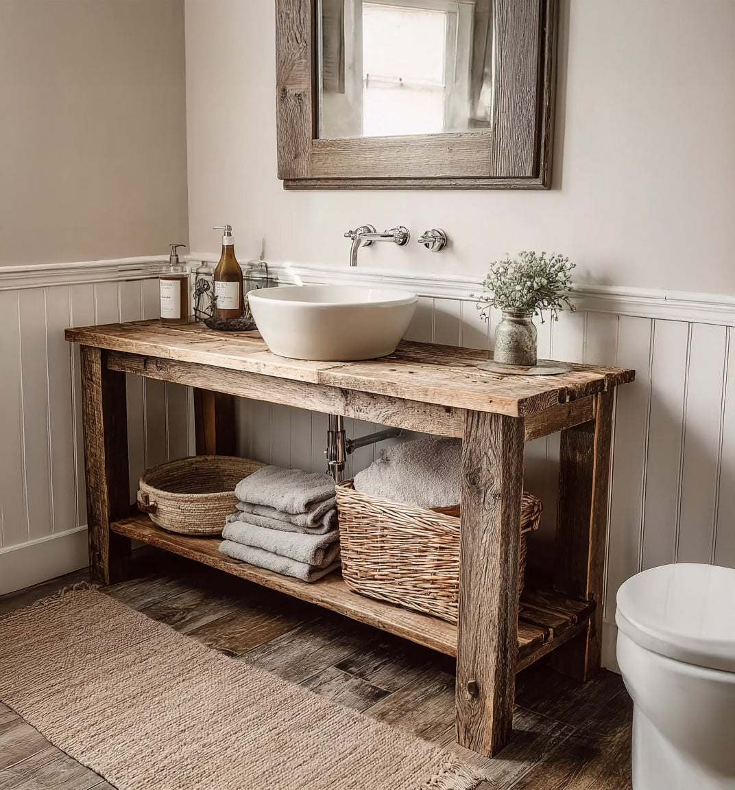 Rustic Wood Bathroom Vanity – Farmhouse Sink Console, Handmade Solid Wood