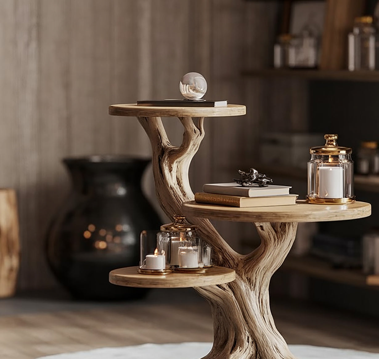 Handcrafted Solid Wood End Table – Tree-Inspired Sculptural Accent Table