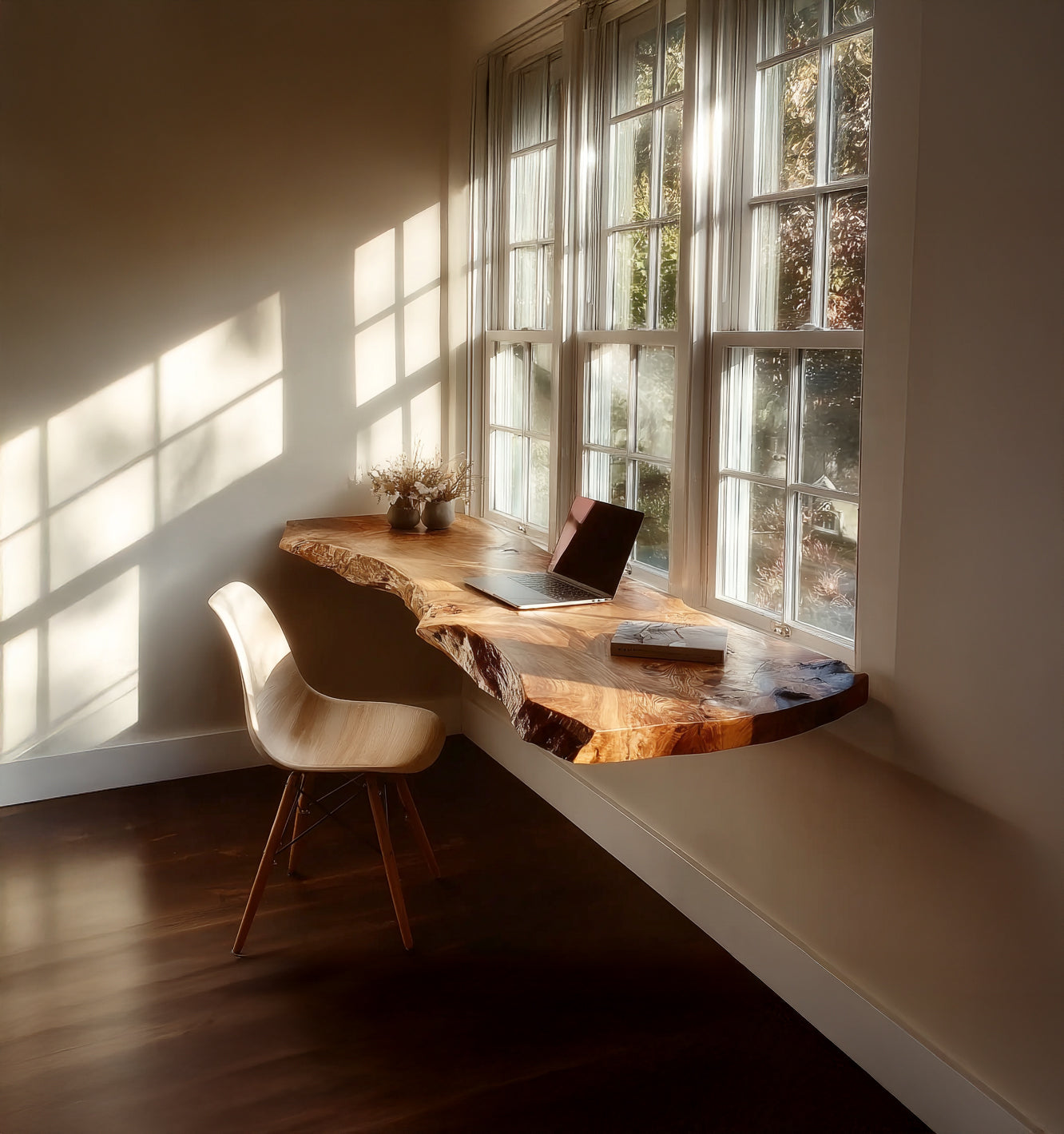 Handcrafted Live Edge Floating Desk – Natural Solid Wood Wall Desk for Home Office