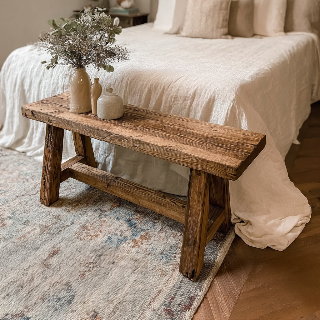 Reclaimed Wood Entryway Bench – Rustic Long Farmhouse Hallway Seating