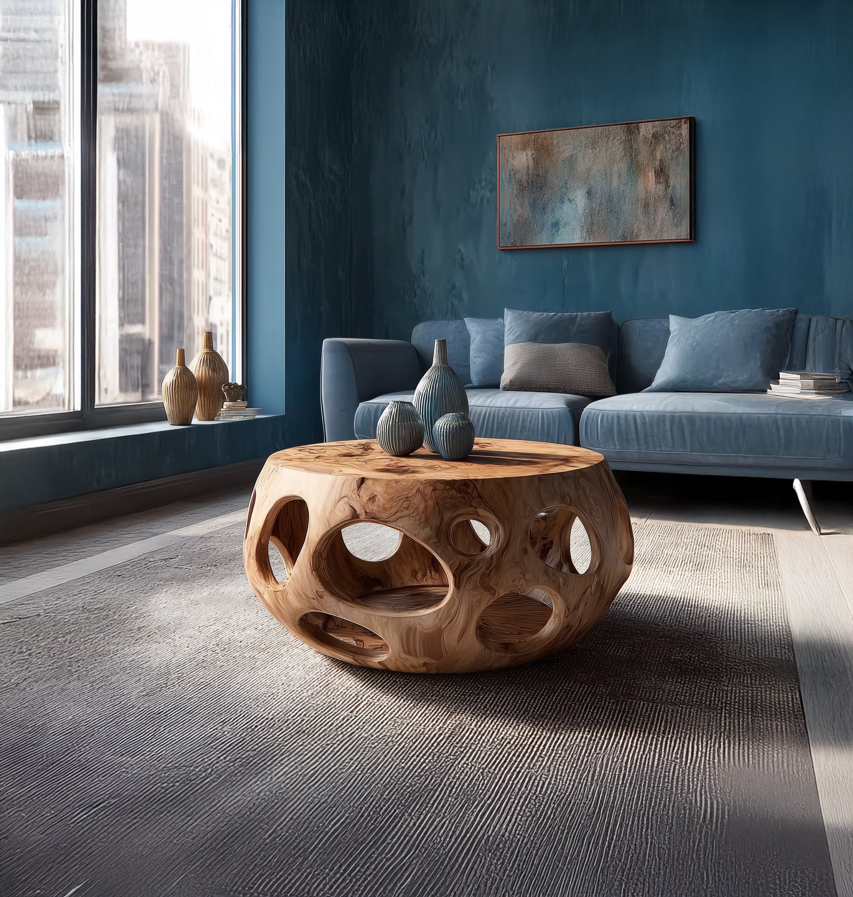 Handmade Live Edge Round Coffee Table – Solid Wood Rustic Farmhouse Accent for Living Room