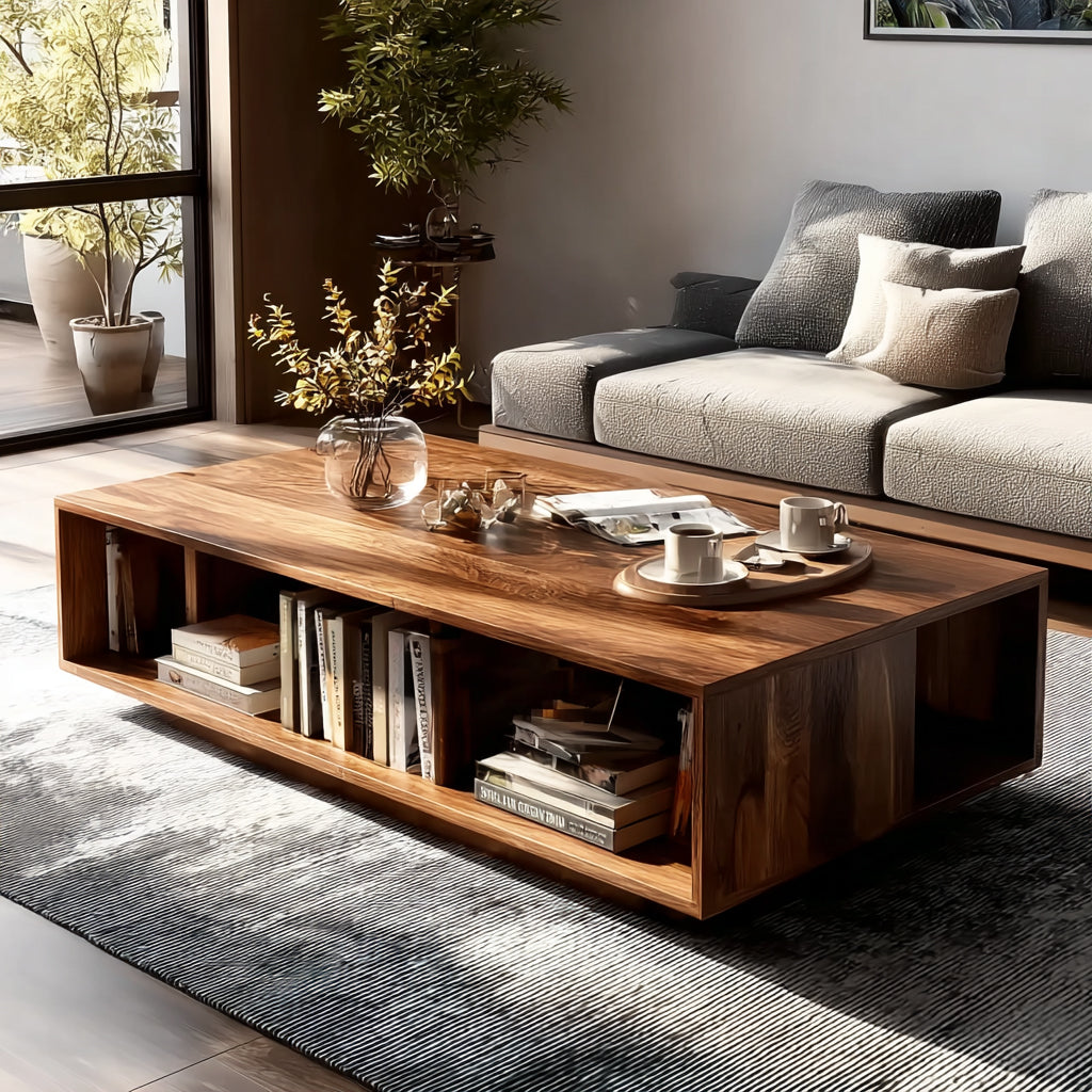 Handmade Boho Wood Coffee Table: Solid Wood Modern Design
