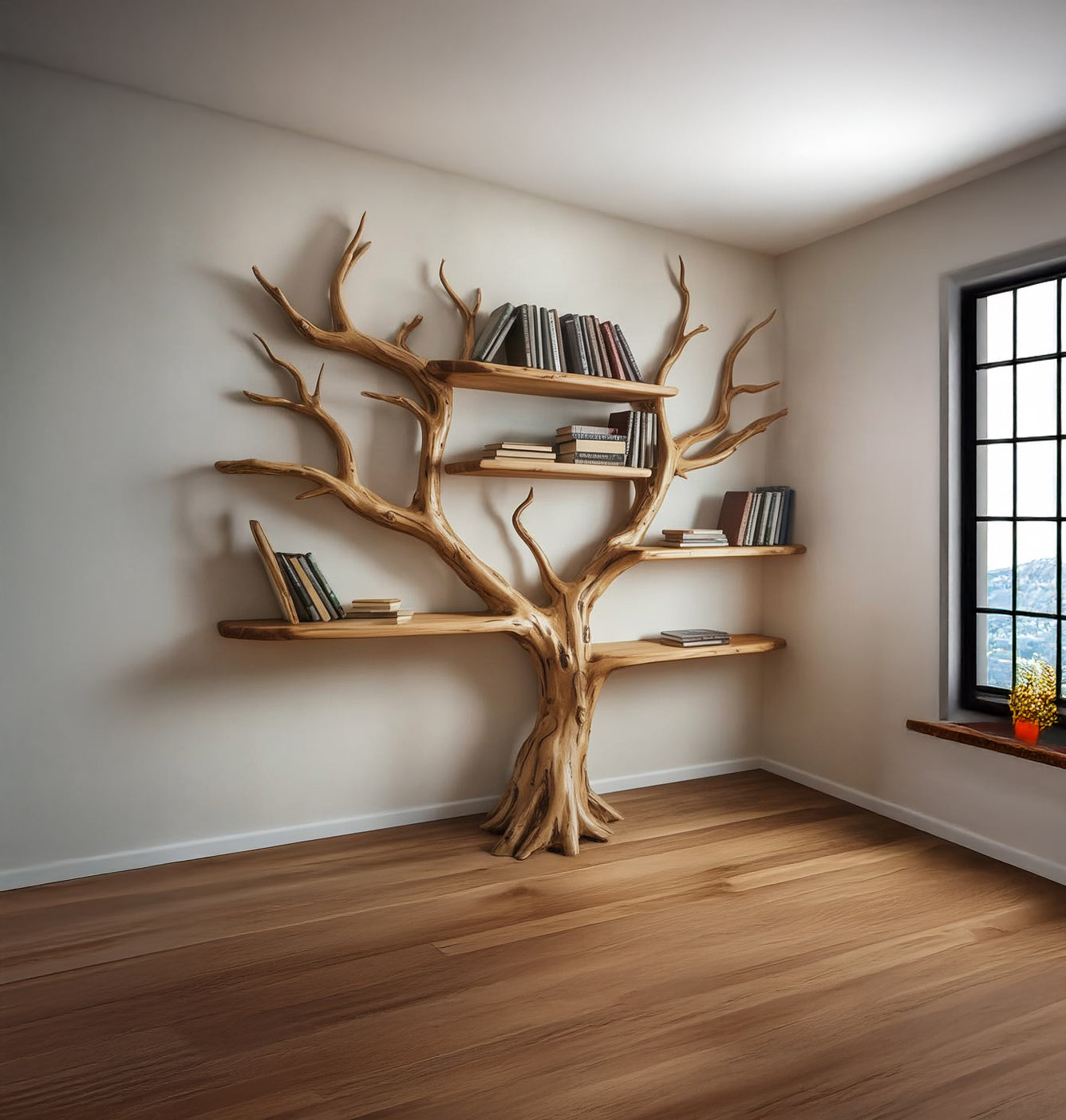 Handcrafted Tree Branch Bookshelf: Custom Wall-Mounted Floating Shelf