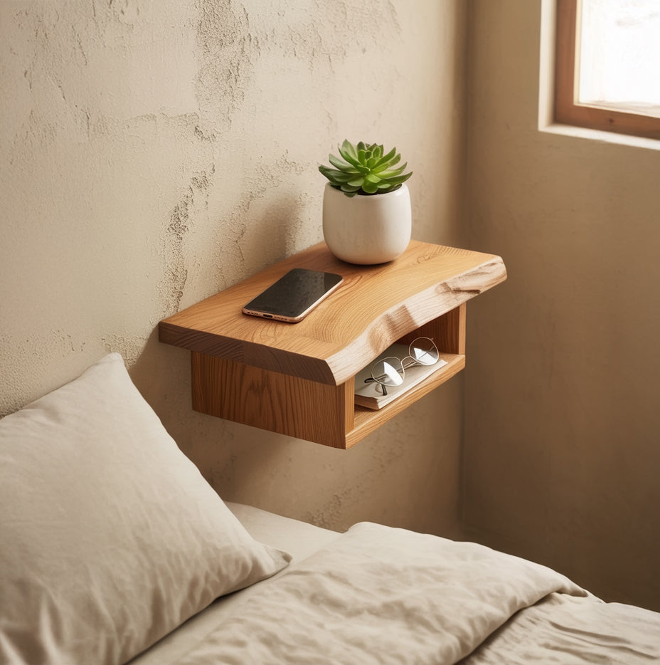 Handcrafted Solid Wood Nightstand – Elegant Design with Open Shelf